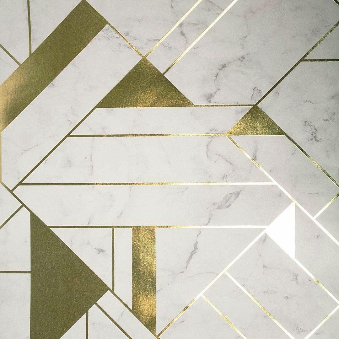 1080x1080 Crown Luxe Mayfair Islington Geometric Wallpaper Gold White (2022)