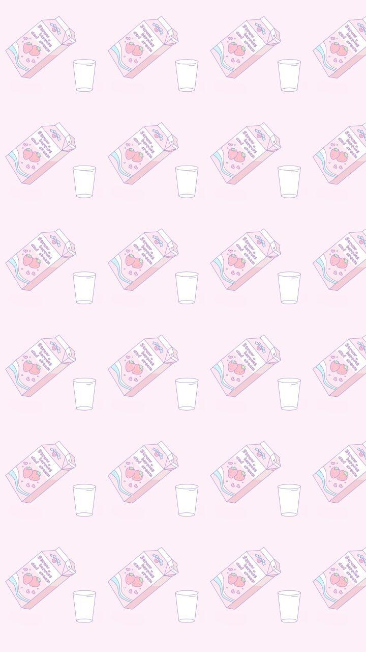 720x1280 Pink Cow Strawberry Milk Kawaii Wallpaper