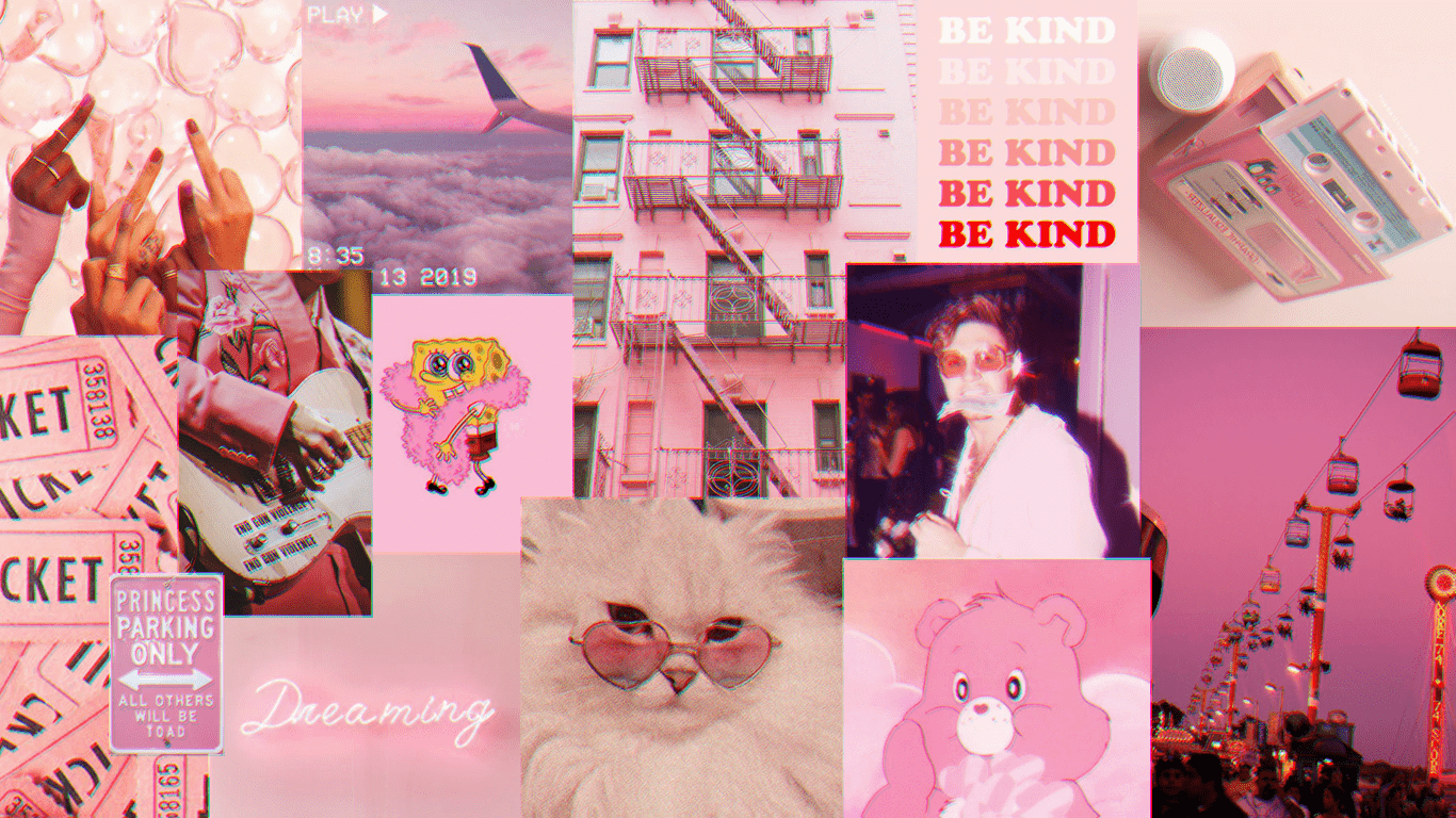 1366x768 Aesthetic Pink Collage Laptop Wallpaper