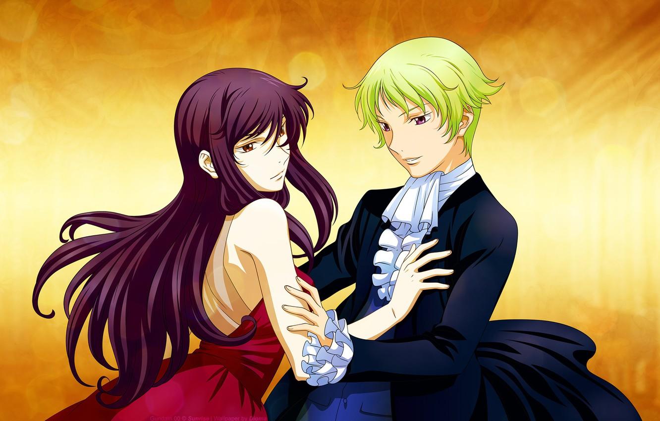 1332x850 Wallpaper girl, dance, anime, art, guy, two, Mobile Suit Gundam image for desktop, section прочее