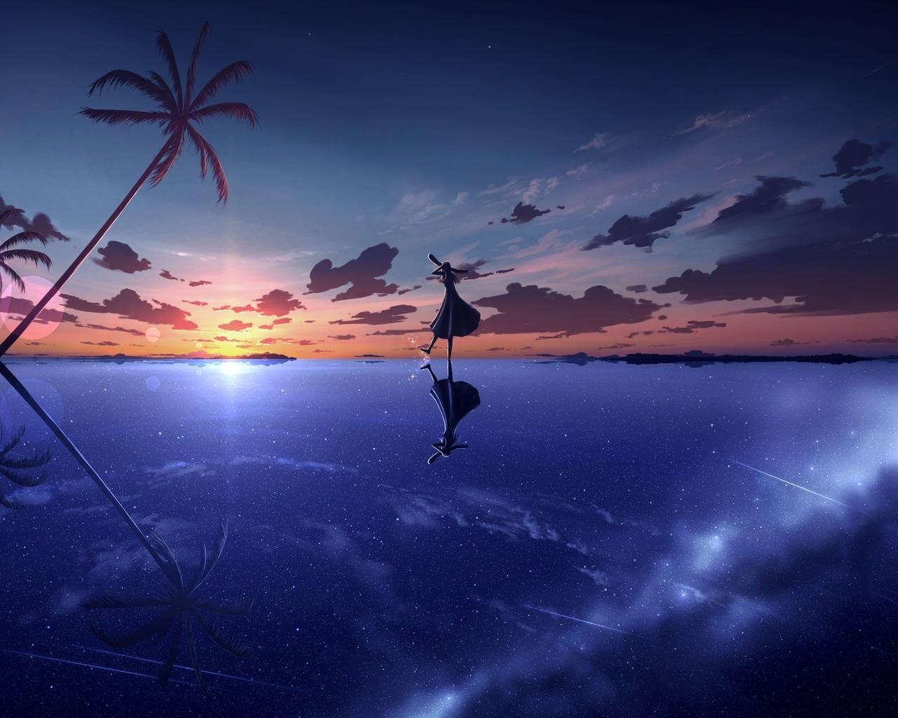 1280x1024 Anime Girl Dancing Shooting Stars Sky Moescape 1280x1024 Resolution HD 4k Wallpaper, Image, Background, Photo and Picture