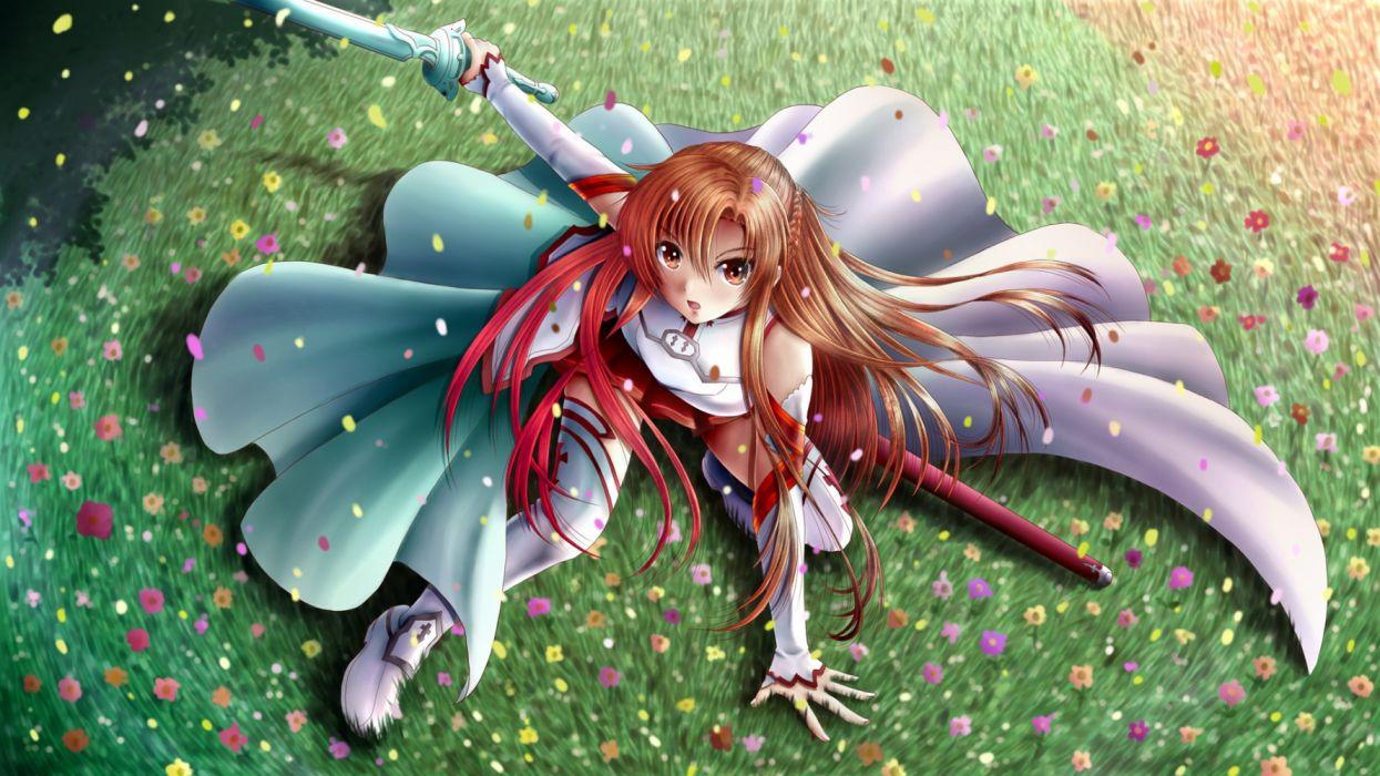 1245x700 Anime girl sword dance garden grass wallpaperx1080