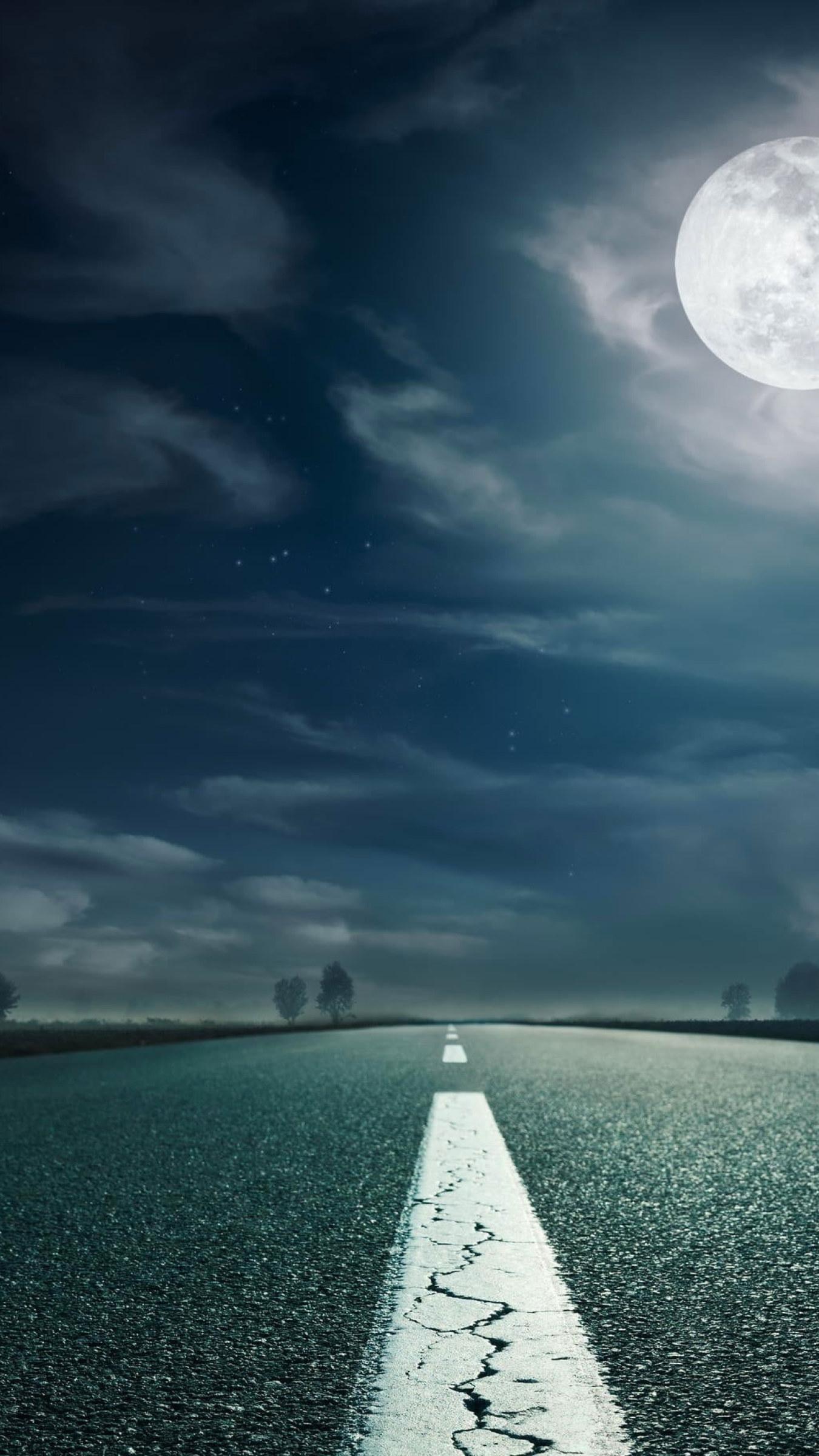 1350x2400 Moon Wallpaper, Landscape, Nature, Highway, Road • Wallpaper For You