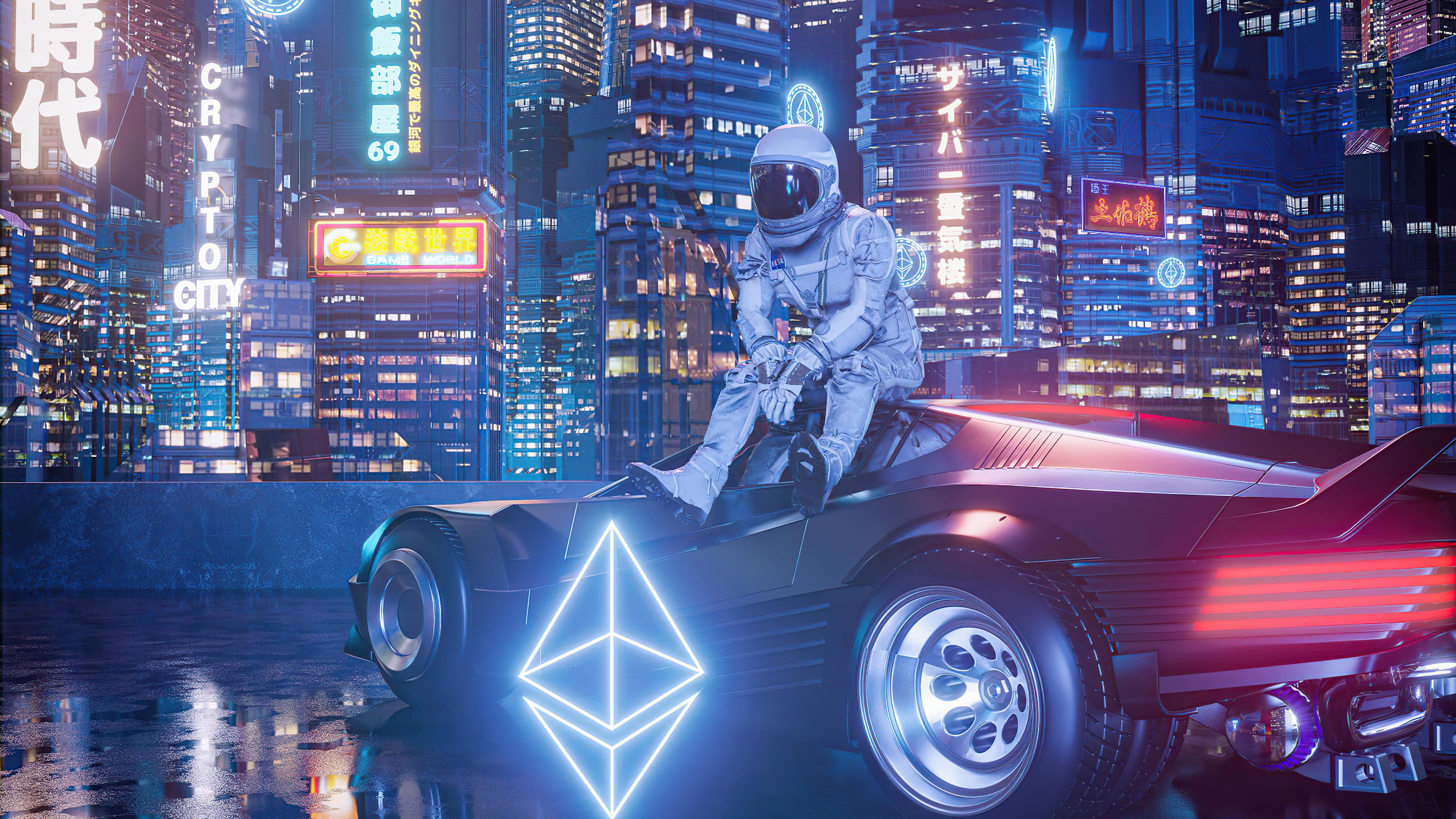5120x2880 Wallpaper 4k Astronaut In Crypto City 4k Wallpaper