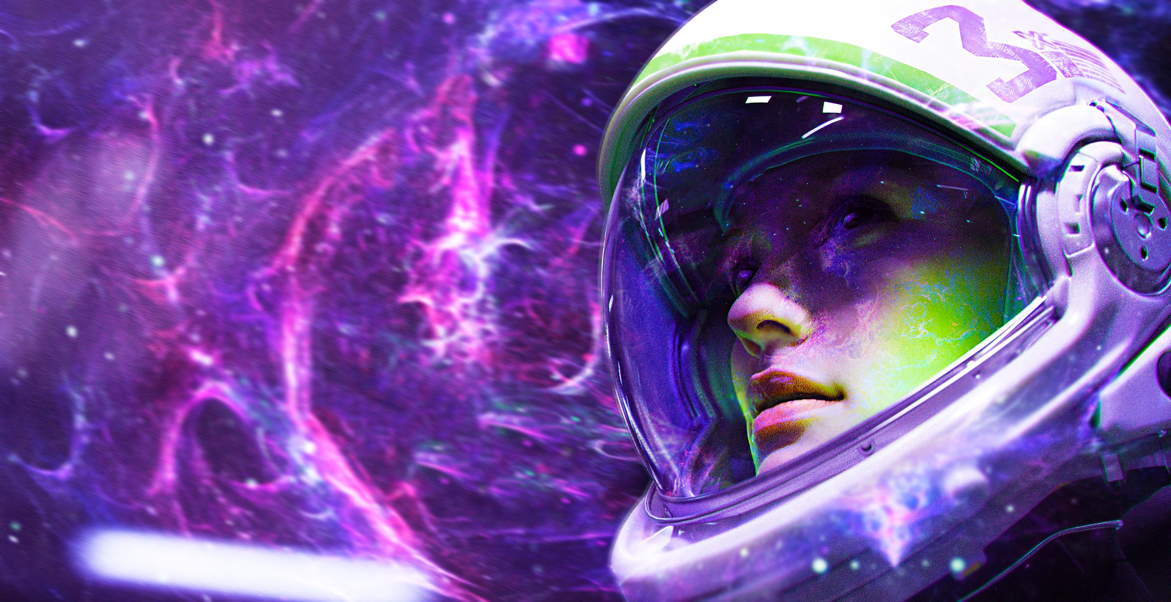 3840x1976 Girl astronaut Wallpaper 4k Ultra HD