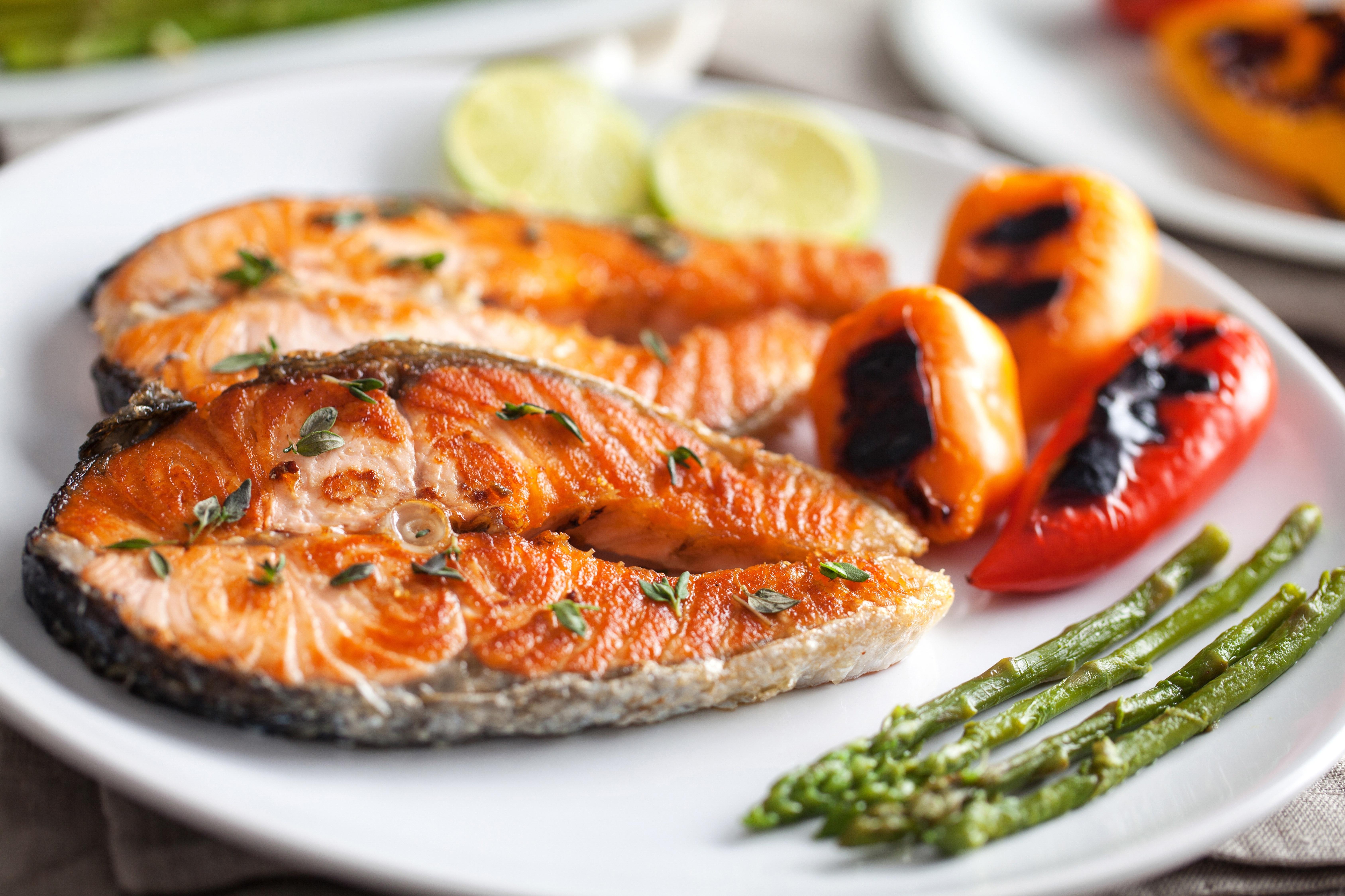 6750x4500 Wallpaper Grilled Fish, Seafood, Peppers:6750x4500