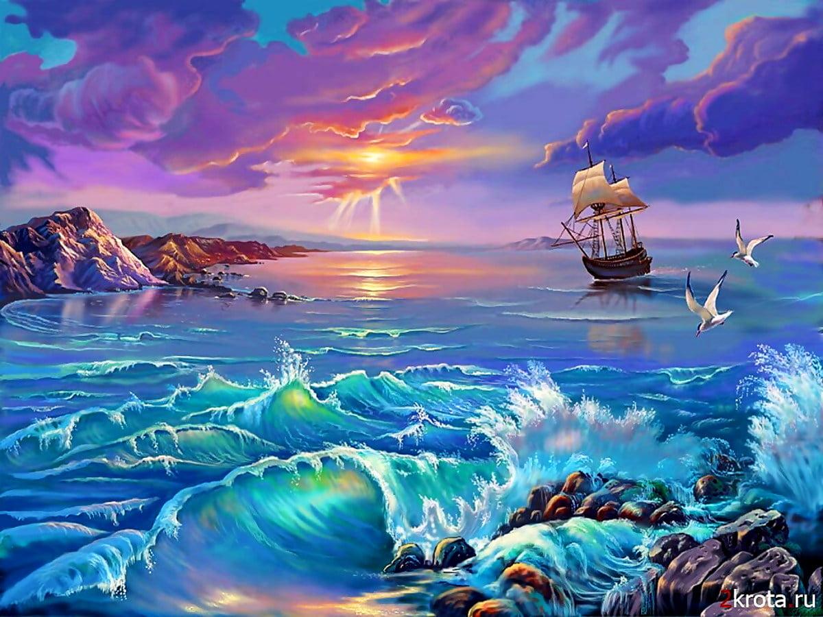 1200x900 Ship, Ocean, Painting picture. Best Free image