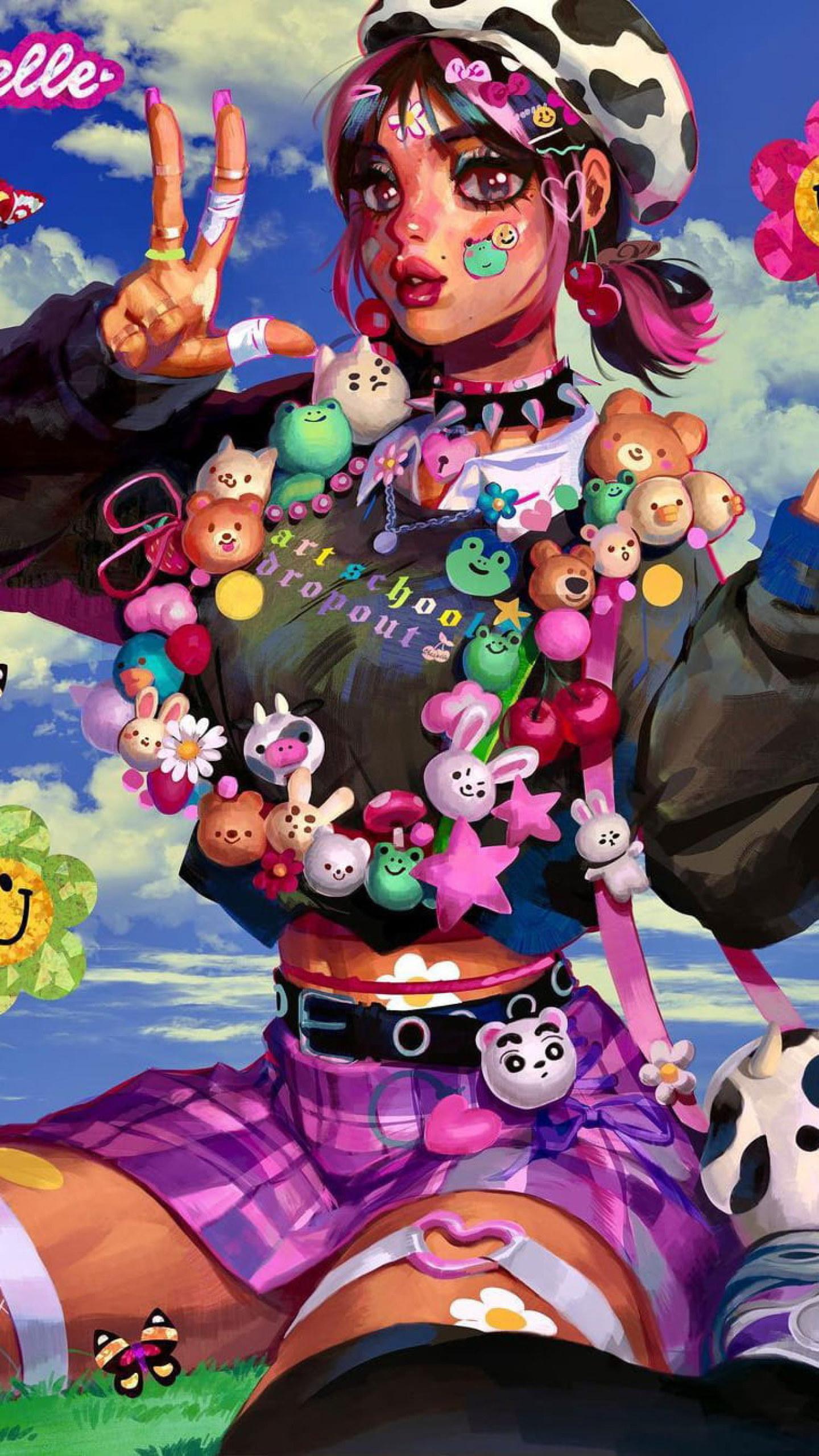 1440x2560 Wallpaper Cute Girl, Aesthetic, Indie, Colorfull, Cow Girl, Anime • Wallpaper For You