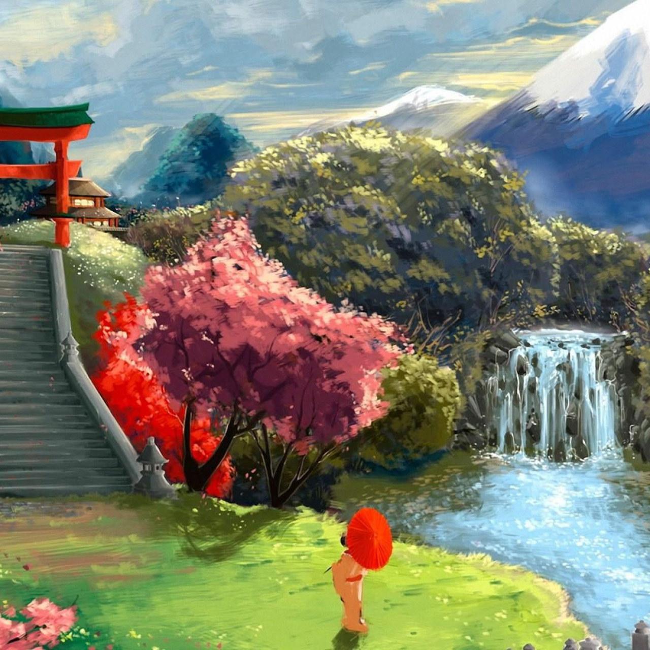 1280x1280 Wallpaper Japanese, Garden, Japanese Garden, Blossom, Sky • Wallpaper For You