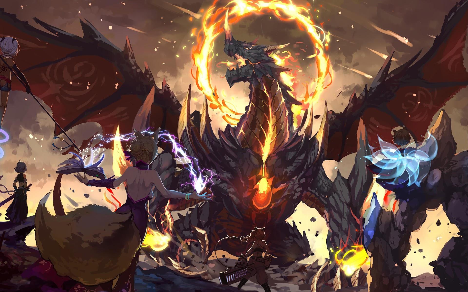 1920x1200 Dragon Anime Battle 4K Wallpaper