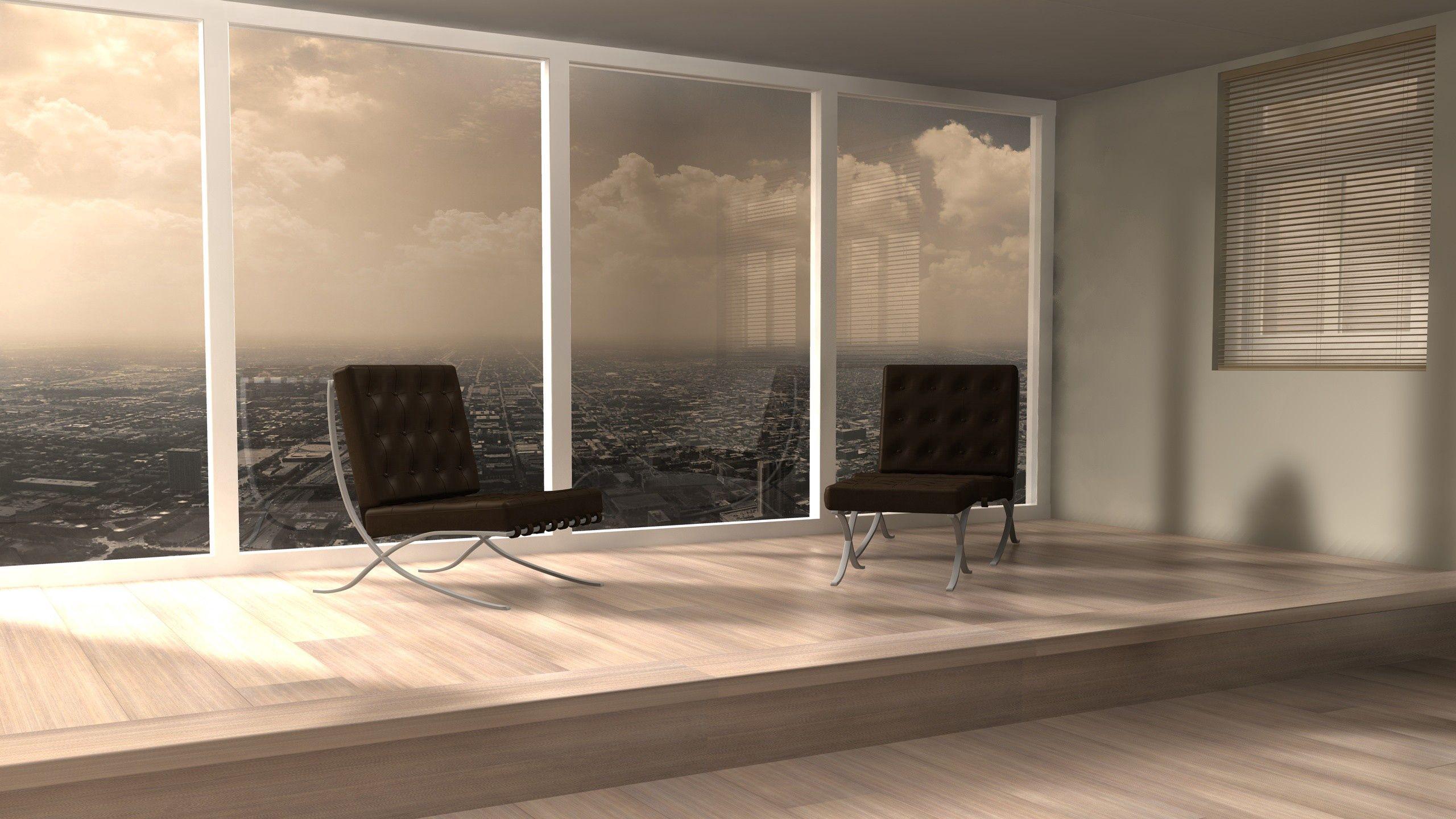 2560x1440 Download wallpaper 2560x1440 room, chair, flooring, window, interior widescreen 16:9 HD background