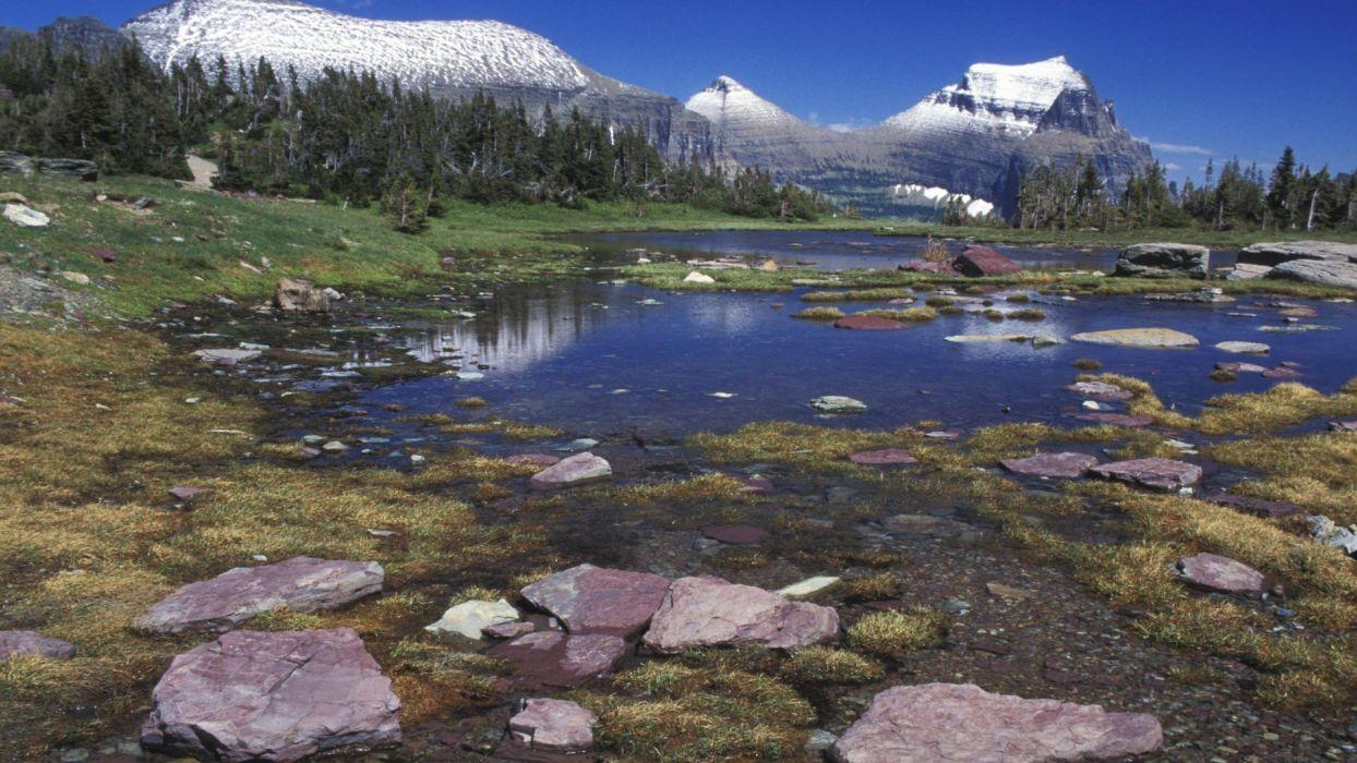 1244x700 Landscapes wall garden ponds National Park Montana Glacier National Park wallpaperx1080