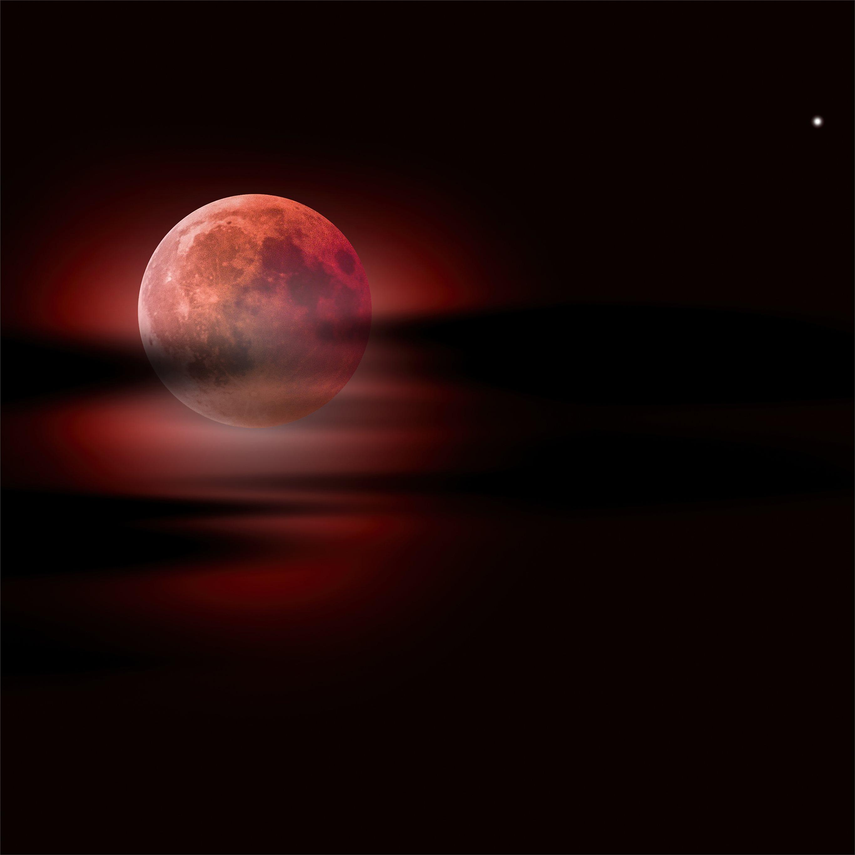 2732x2732 moon clouds night sky red moon 5k iPad Wallpaper Free Download