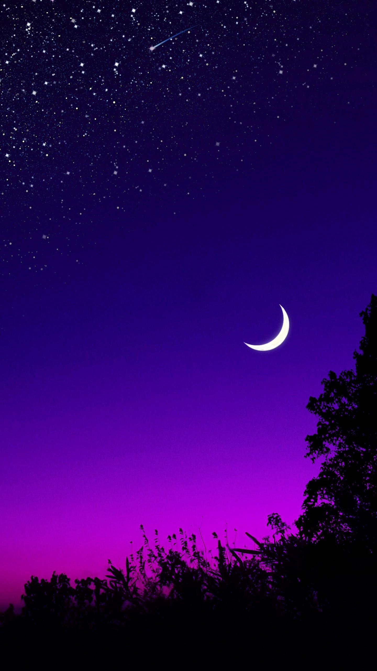 1440x2560 Blue Starry Sky Half Moon Scene 4K Wallpaper