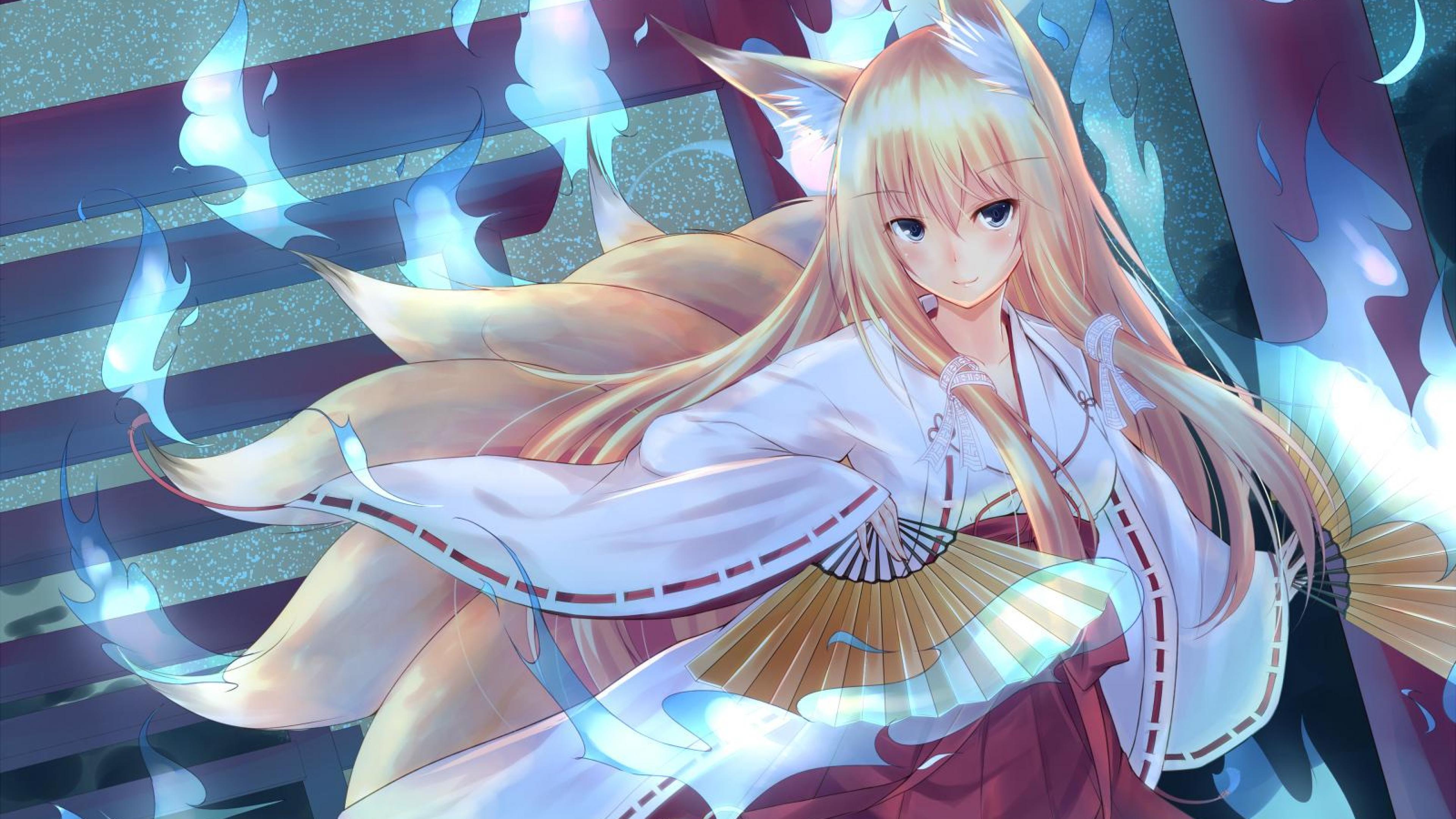 3840x2160 Anime Fox Girl Background Wallpaper 21364