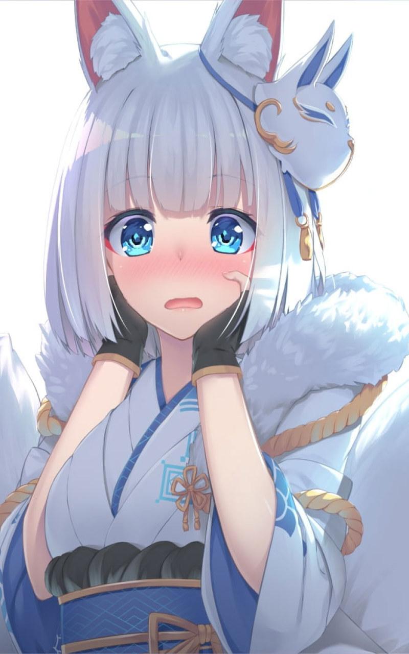800x1280 Wallpaper Anime Fox Girl, Shy Expression, Animal Ear • Wallpaper For You
