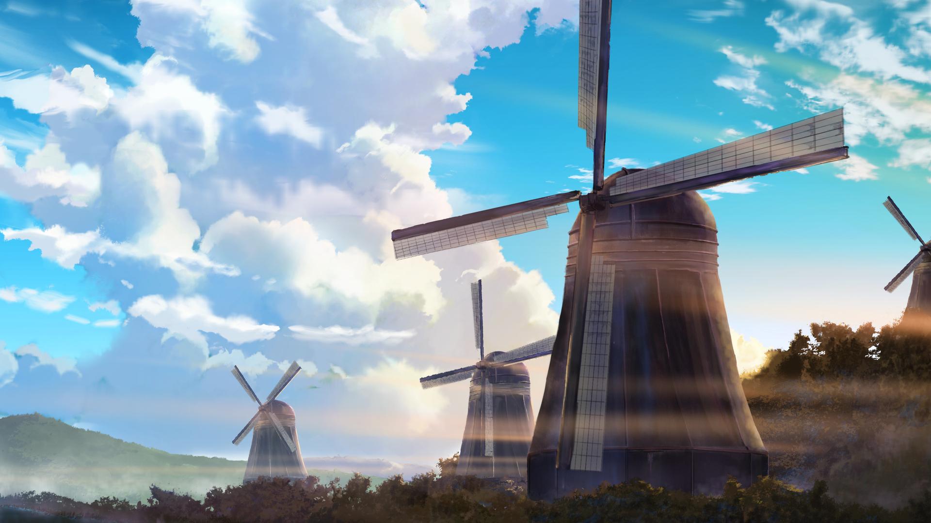 1920x1080 Windmill Anime Scenery 4k Laptop Full HD 1080P HD 4k Wallpaper, Image, Background, Photo and Picture