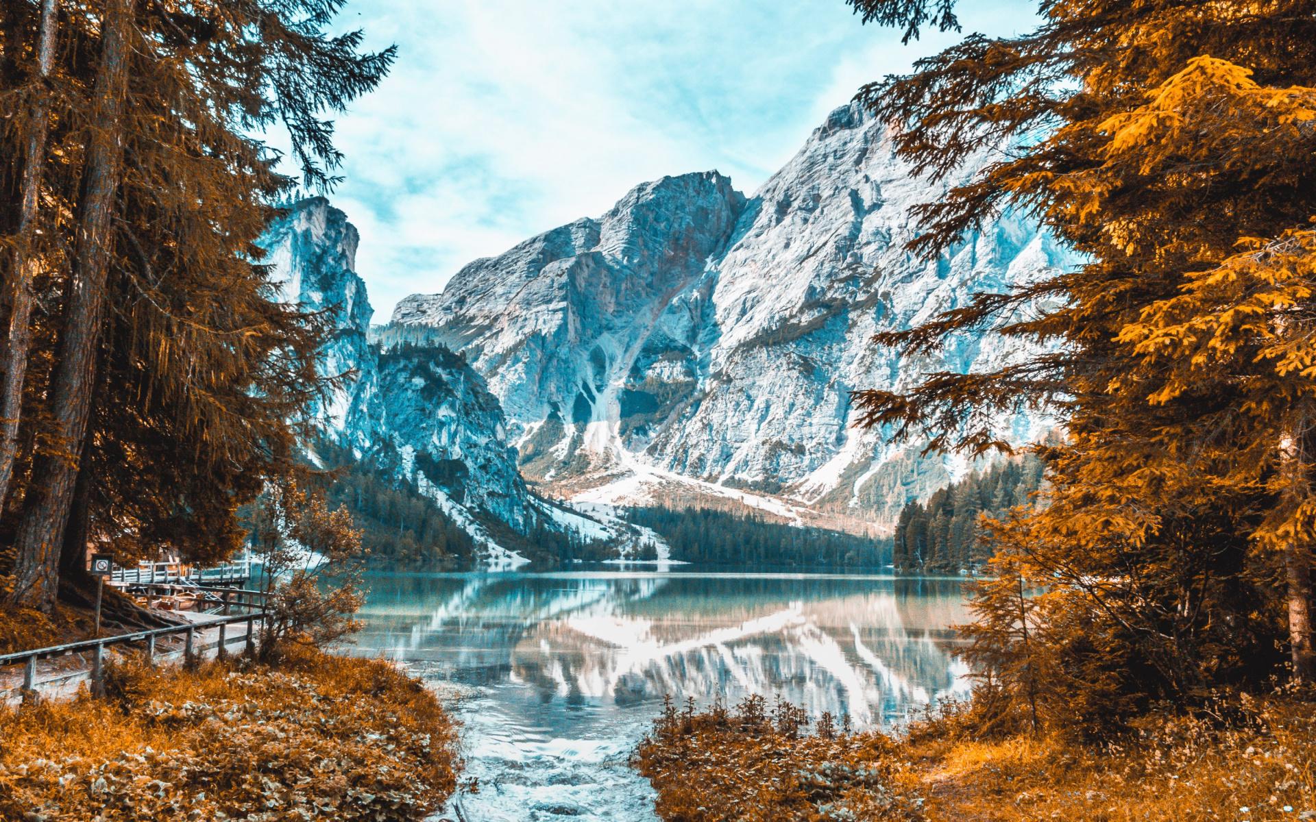 1920x1200 Download Snow Capped Mountain, Lake, Forest, Nature, Autumn Wallpaper, 1920x Widescreen 16: Widescreen