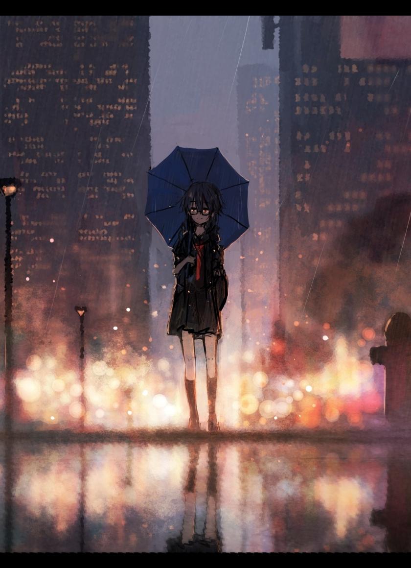 840x1160 Girl, Anime, Outdoor, Rain, Cityscape, Original, Wallpaper Anime Background