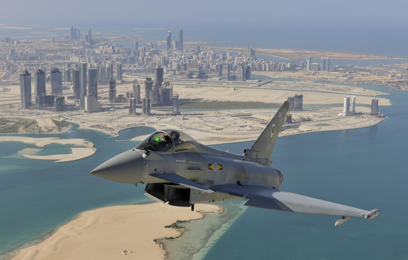 1332x850 Wallpaper flight, the city, fighter, Dubai, multipurpose, Eurofighter Typhoon image for desktop, section авиация