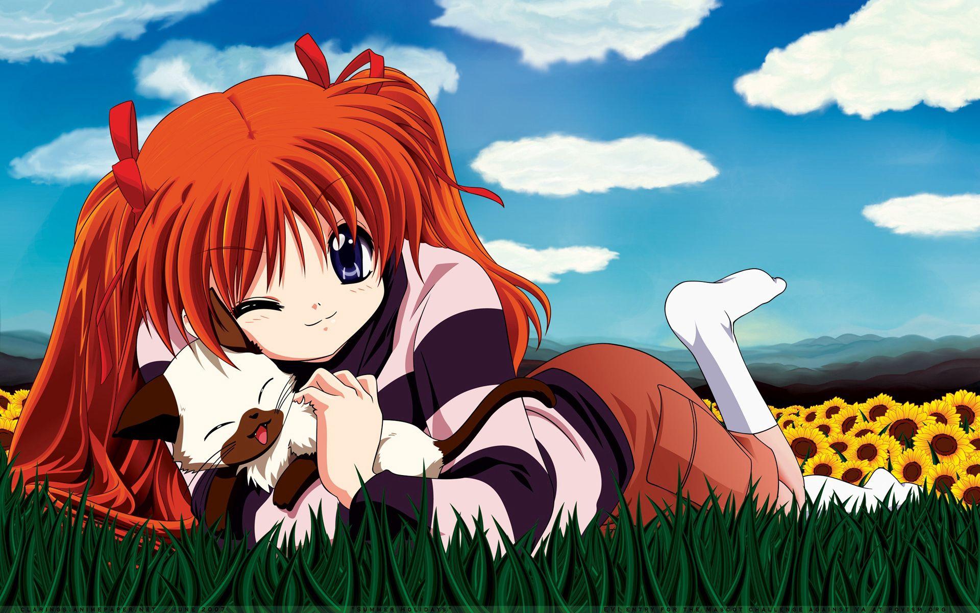 1920x1200 Mobile wallpaper: Girl, Anime, Cat, Smile, Yoke, Coquette, 109427 download the picture for free