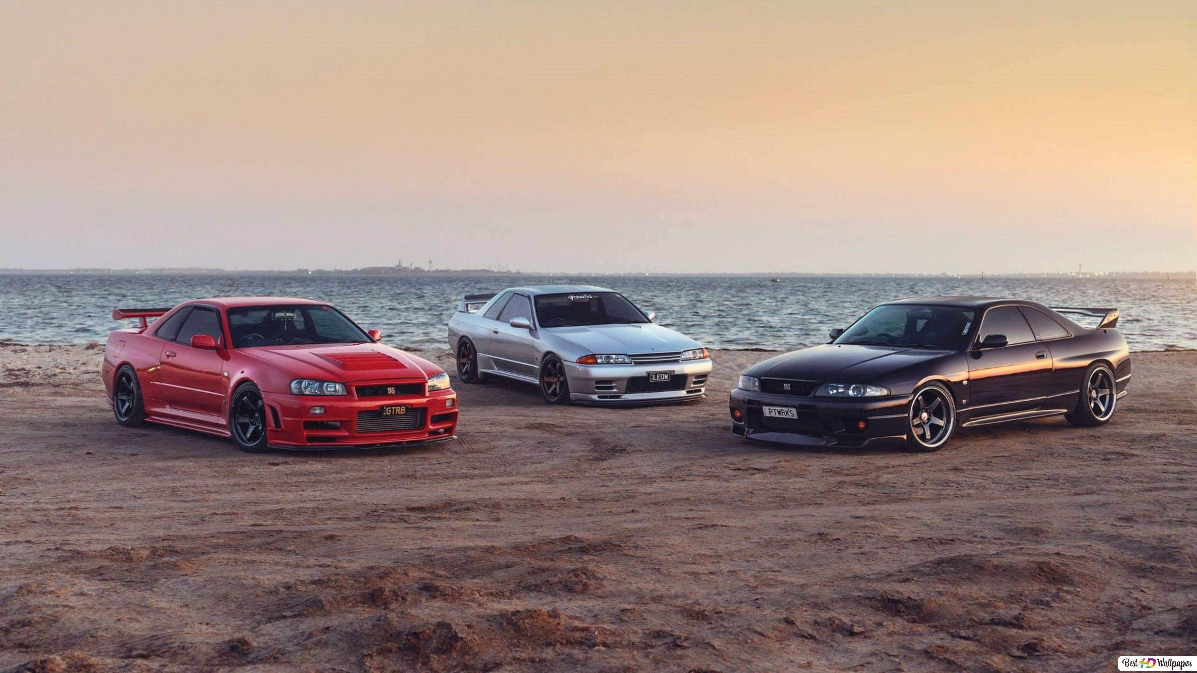3840x2160 Nissan Skyline Gt R R34 R33 R32 At Beach 4K Wallpaper Download