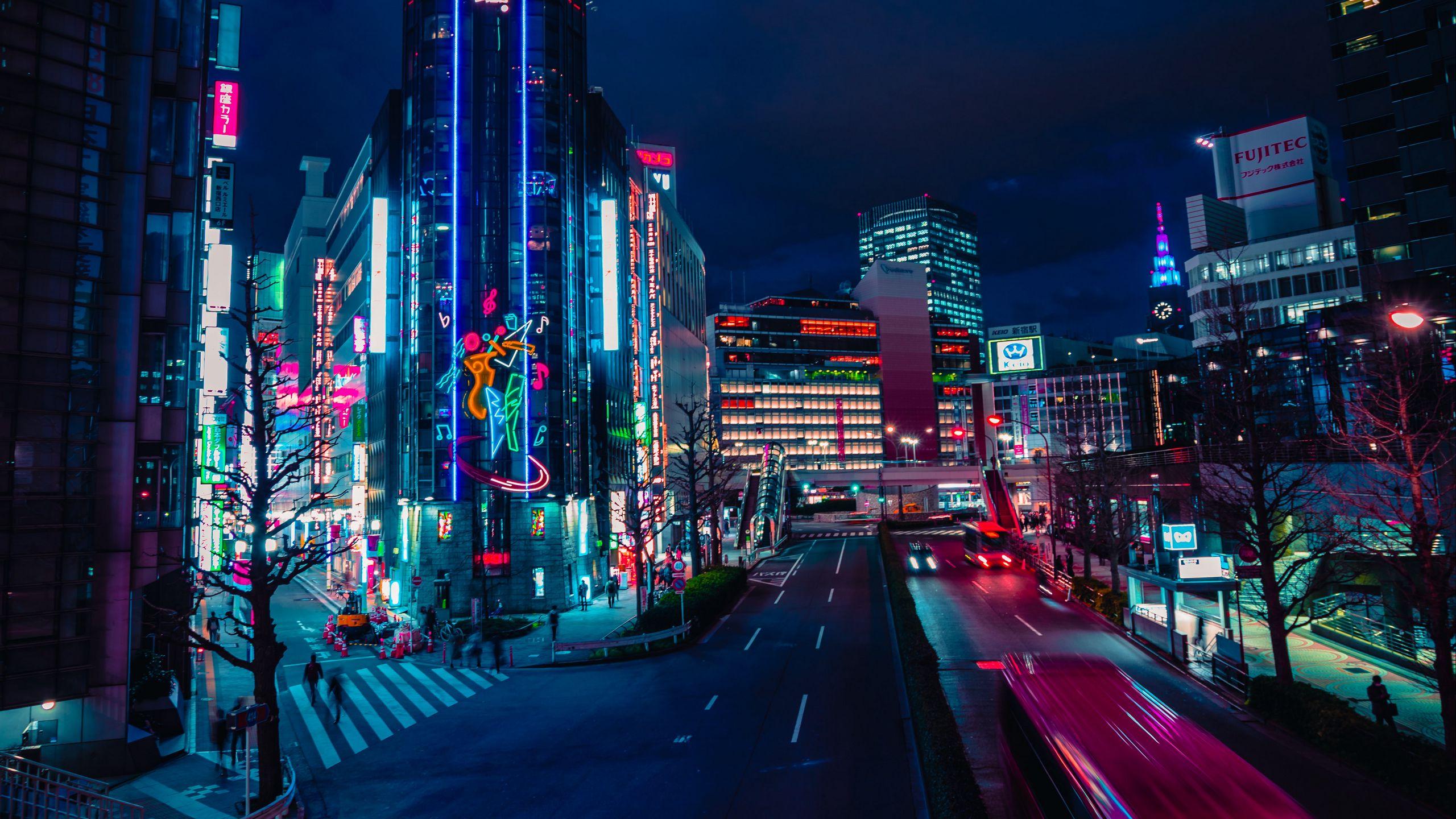 2560x1440 Download wallpaper 2560x1440 night city, street, neon, lights, road, buildings widescreen 16:9 HD background