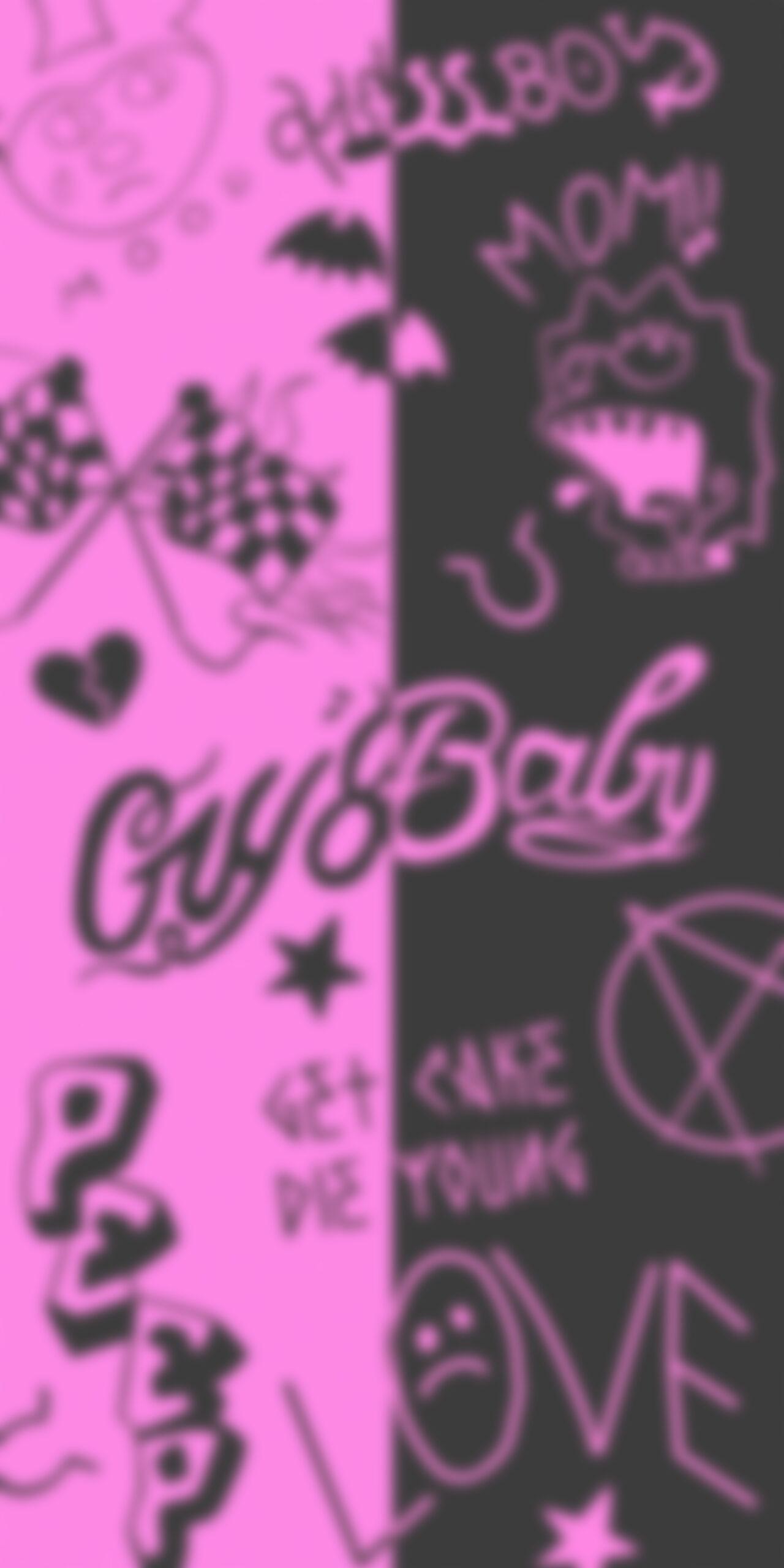 1280x2560 Lil Peep Tattoos Pink & Black Wallpaper