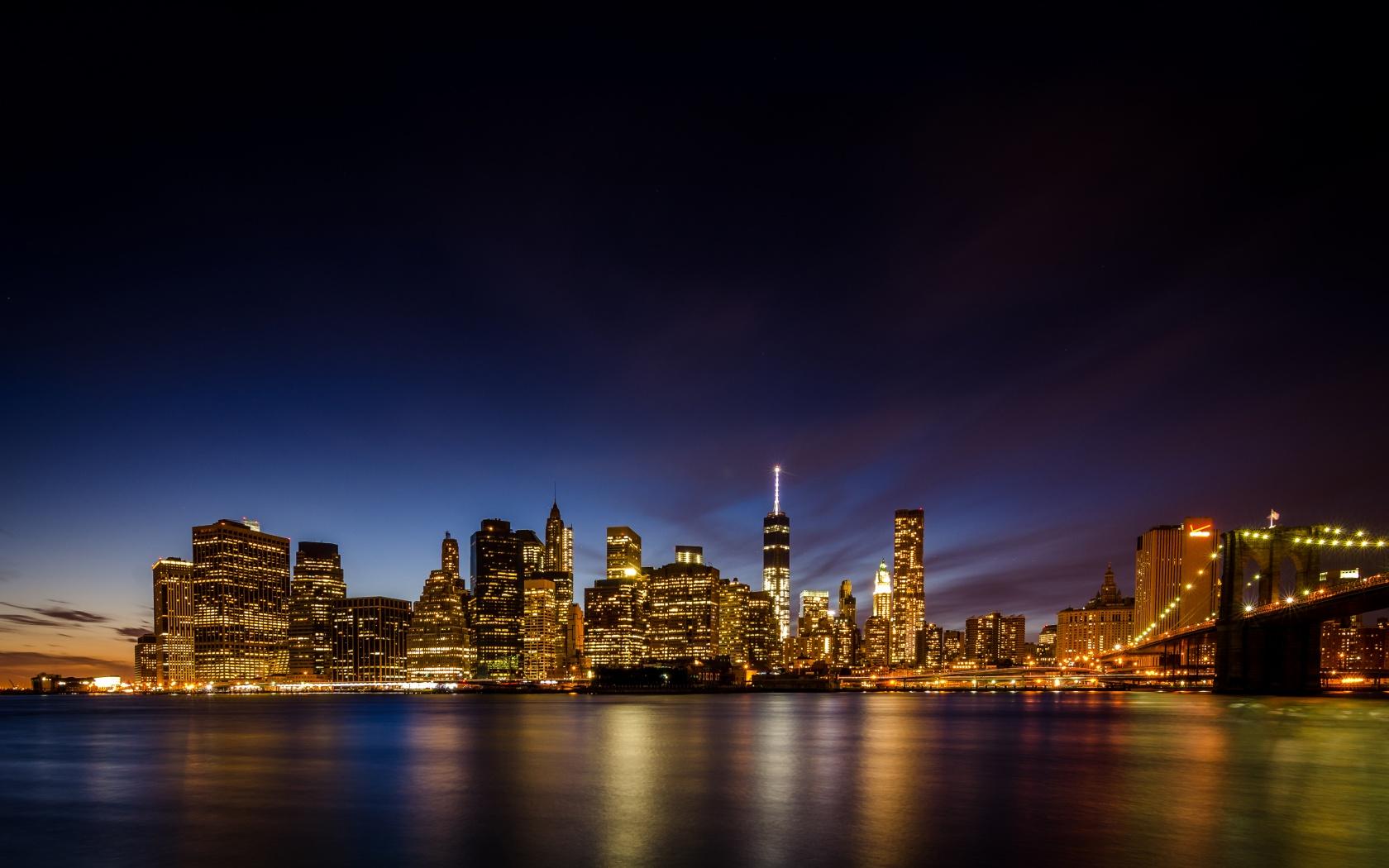 1680x1050 New York City Wallpaper 4K, Skyline, Brooklyn Bridge Park, Waterfront, World