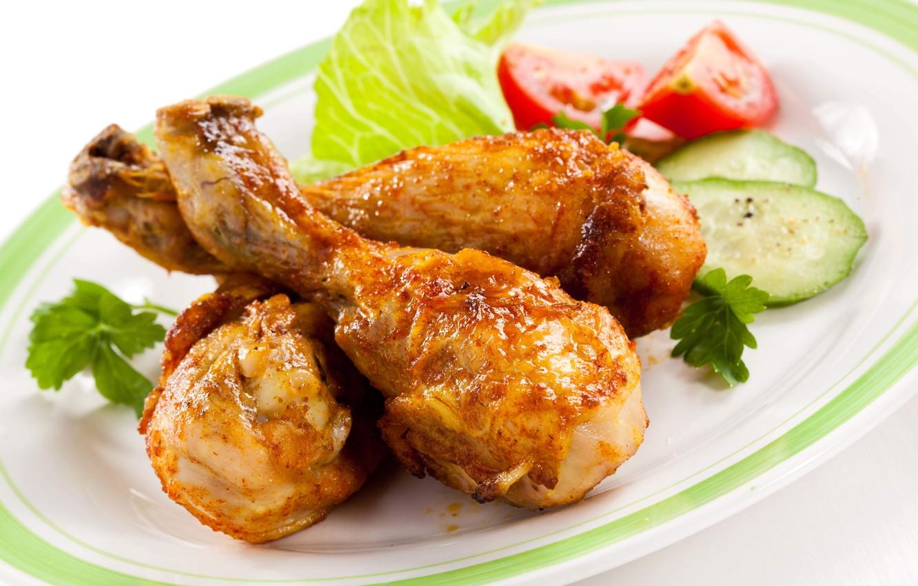 1332x850 Wallpaper chicken, cucumber, meat, tomatoes, salad, chicken legs image for desktop, section еда