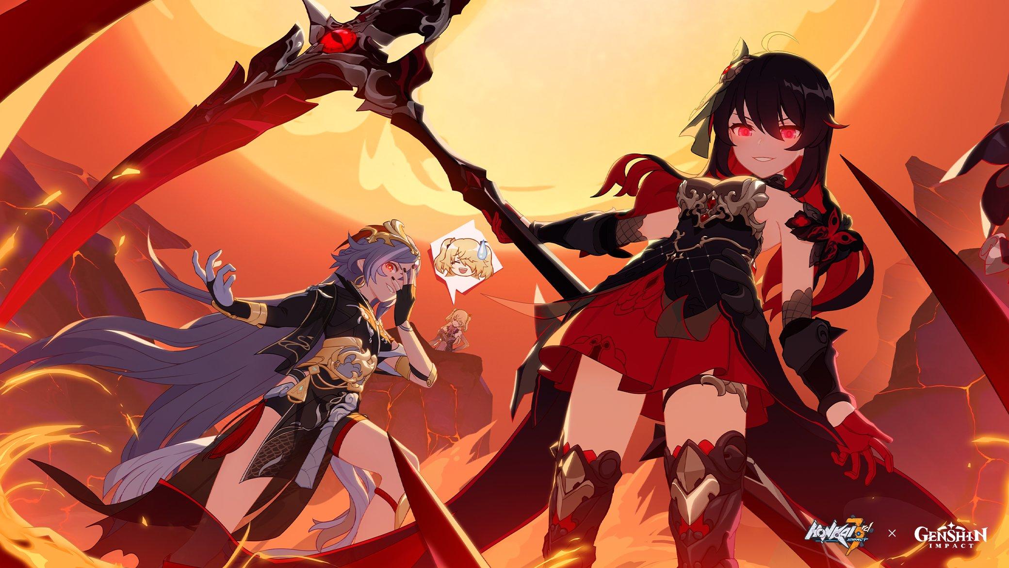 2080x1170 fischl, fu hua, seele vollerei, seele, fu hua, and 1 more (genshin impact and 3 more)