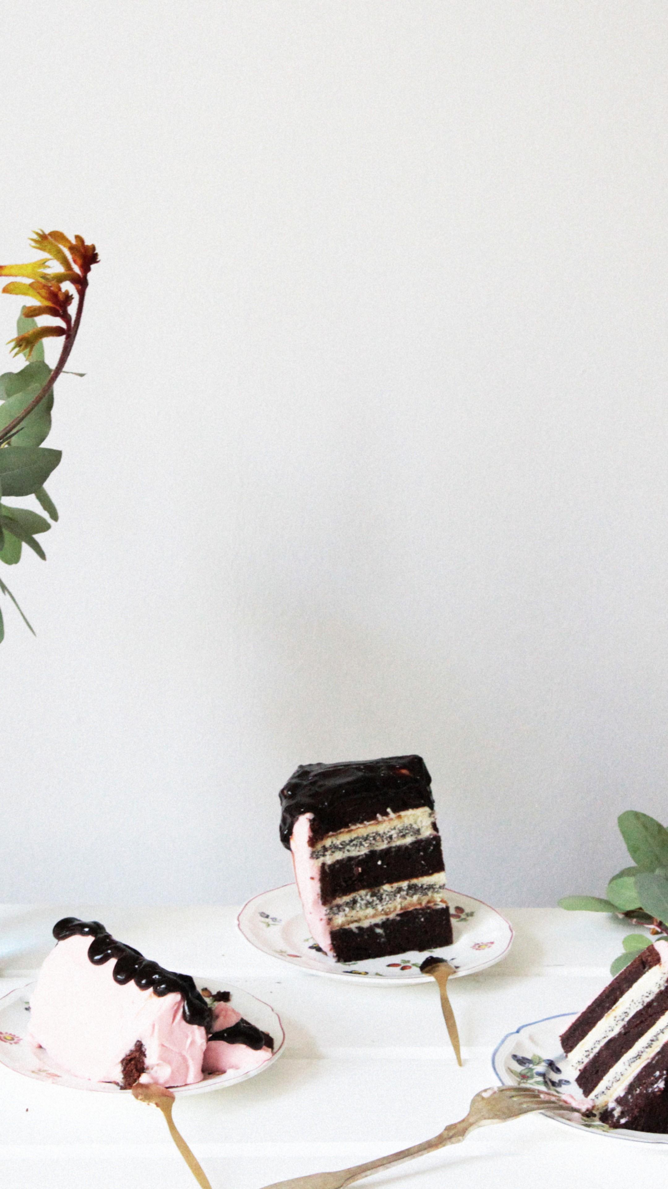 2160x3840 Wallpaper cake, cheese, cream, white, chocolate, vanilla, cherry, poppy, Food