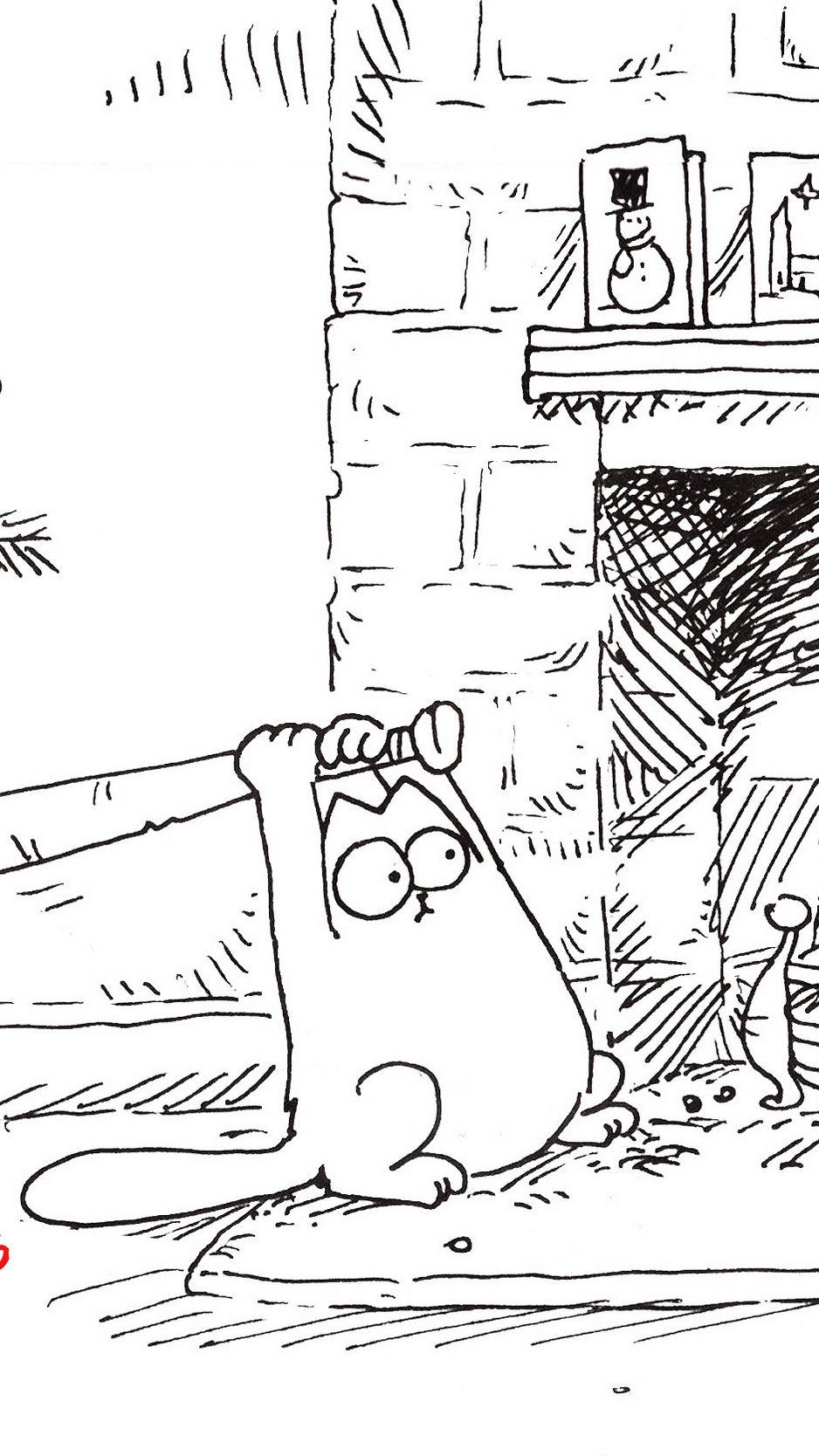 938x1668 Download Wallpaper 938x1668 Simons Cat, Cat Simon, Animation, New Year, Fireplace Iphone 8 7 6s 6 For Parallax HD Background