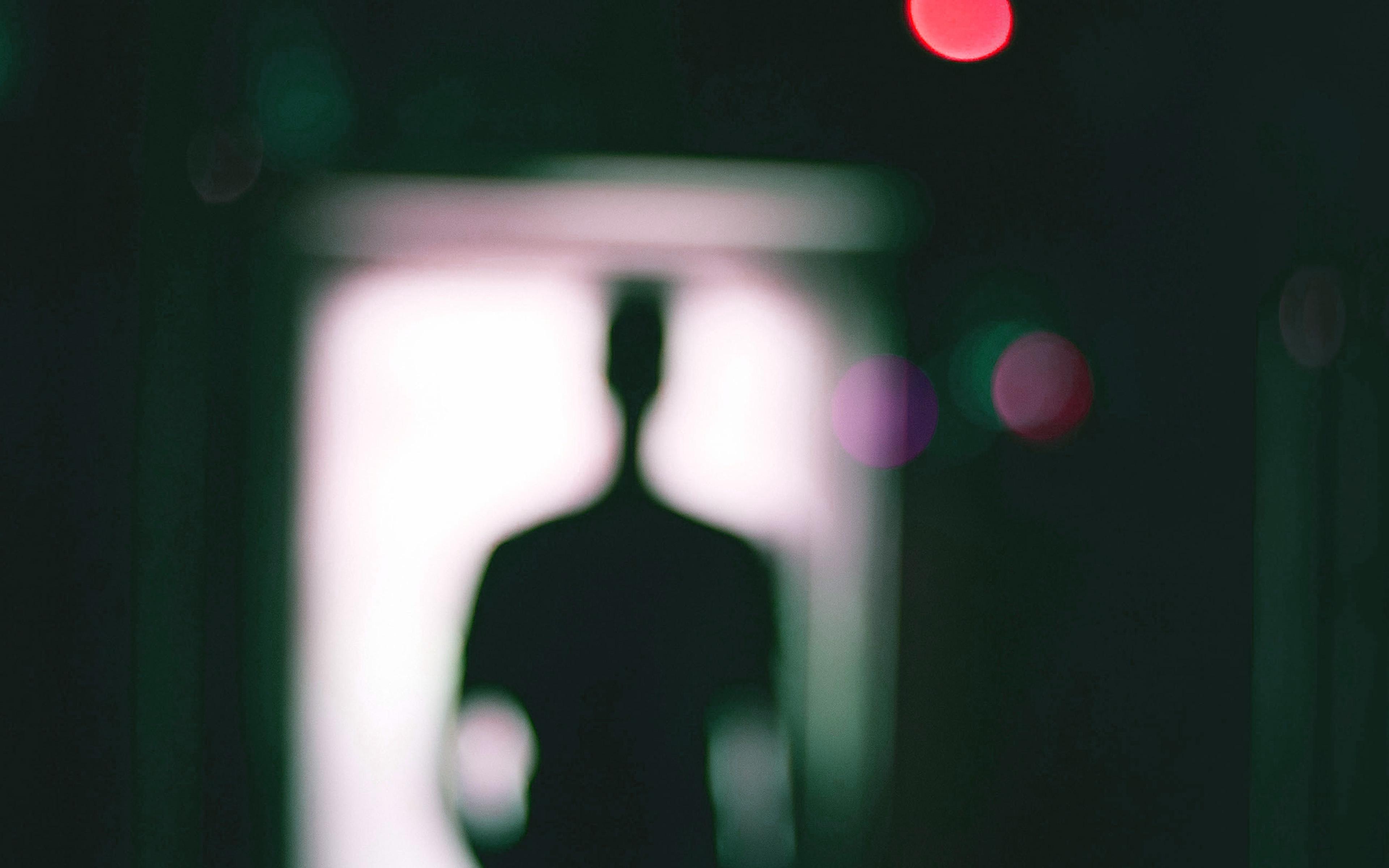3840x2400 Bokeh Man Dark Illustration Art Green Wallpaper