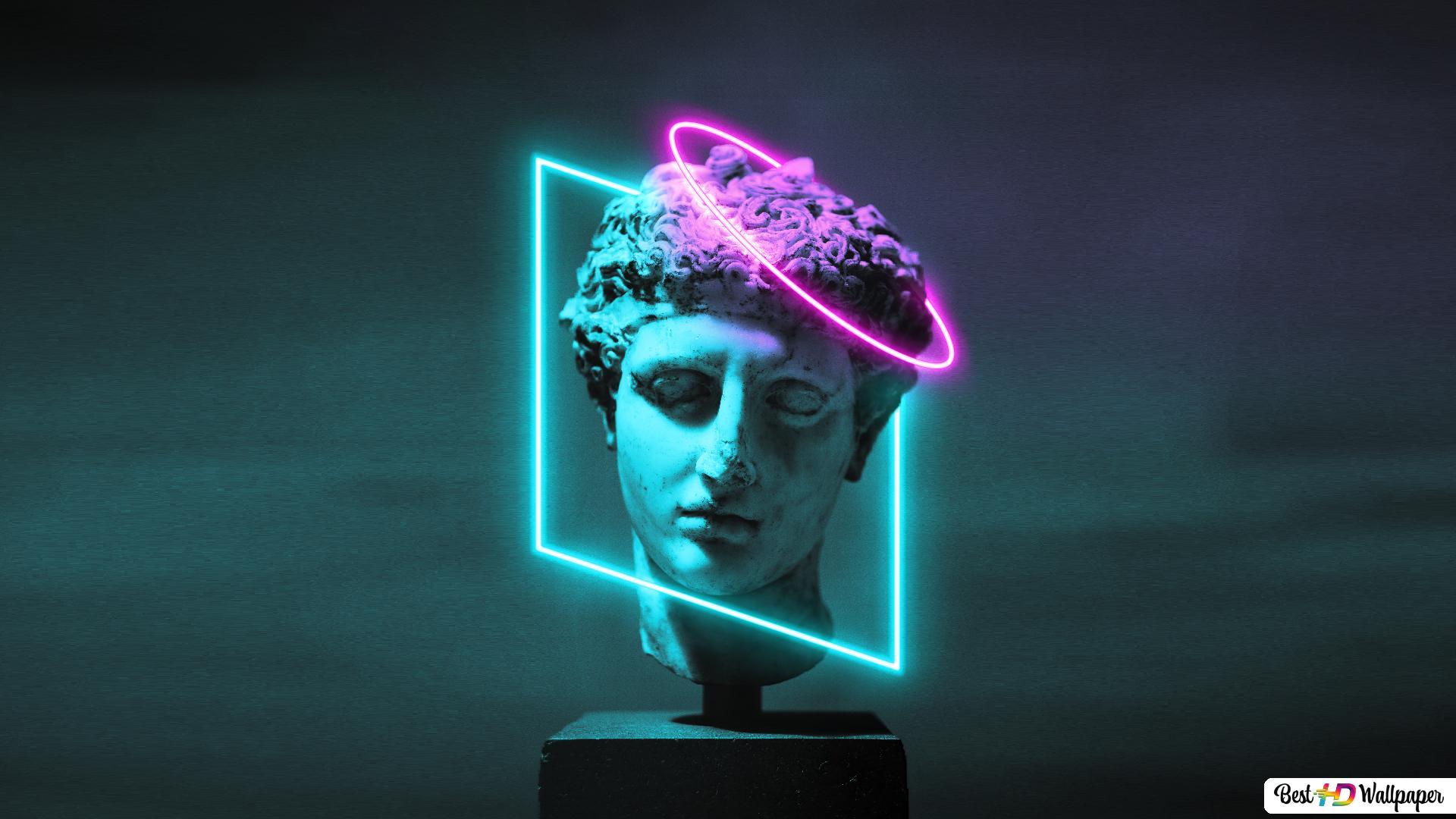 1920x1080 Greek Statue Neon HD wallpaper download