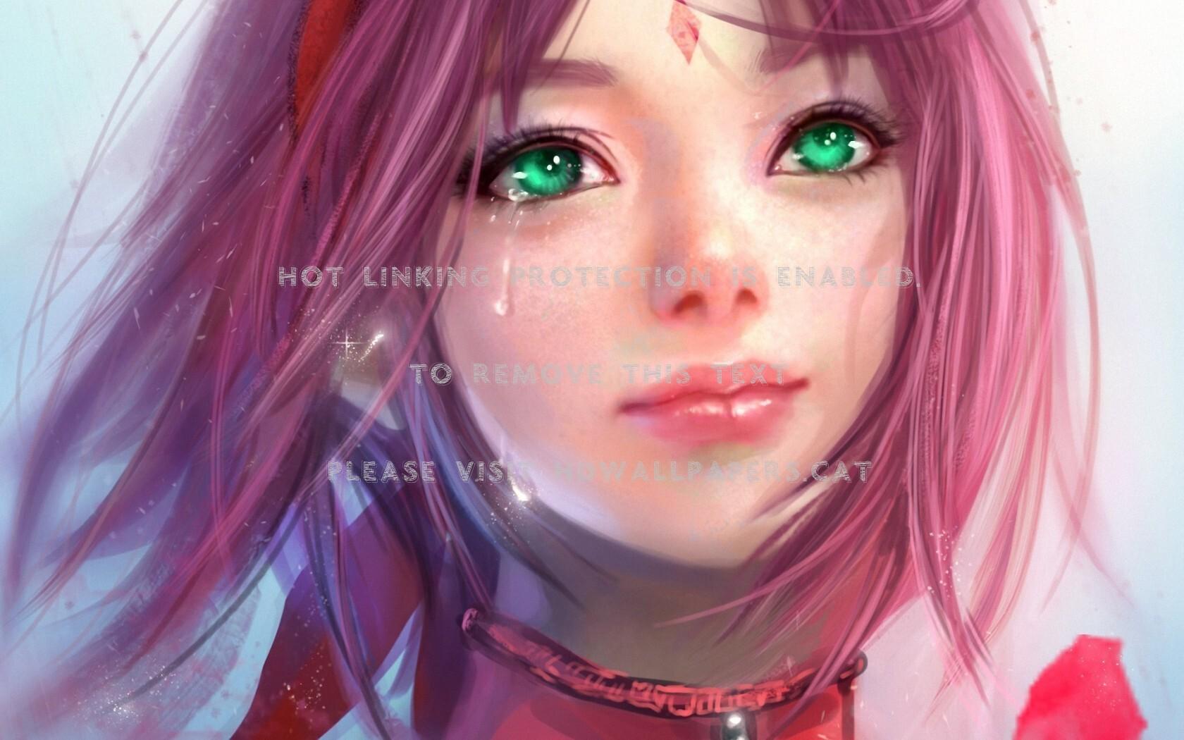 1680x1050 sakura haruno anime pink girl cry tears art