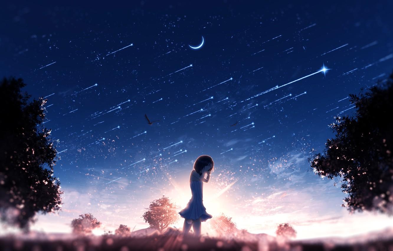 1332x850 Wallpaper the sky, the sun, girl, crying, Crescent image for desktop, section арт