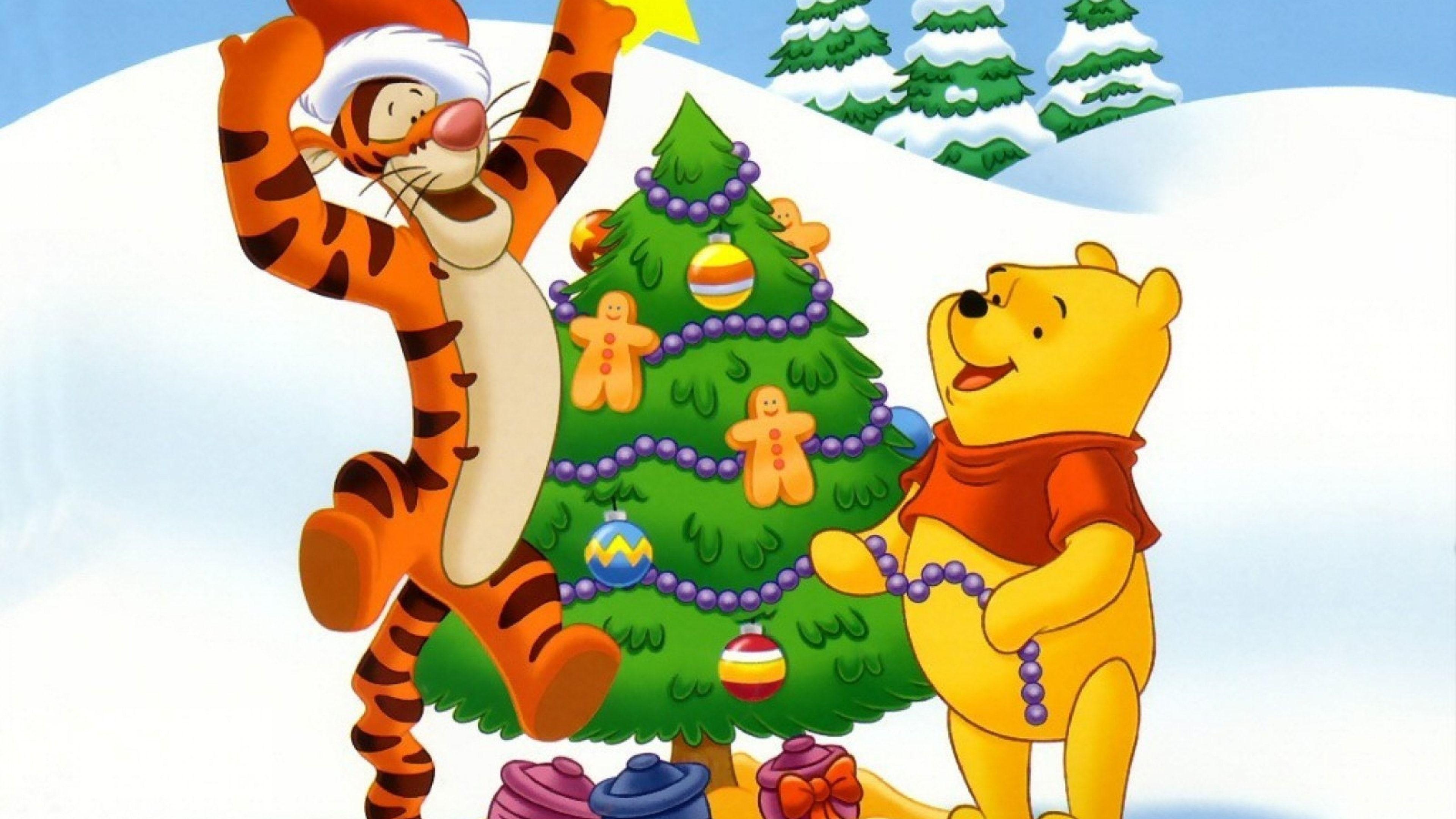 3840x2160 Năm mới Giáng sinh Phim hoạt hình Gấu Cub Tiger Winnie The Pooh