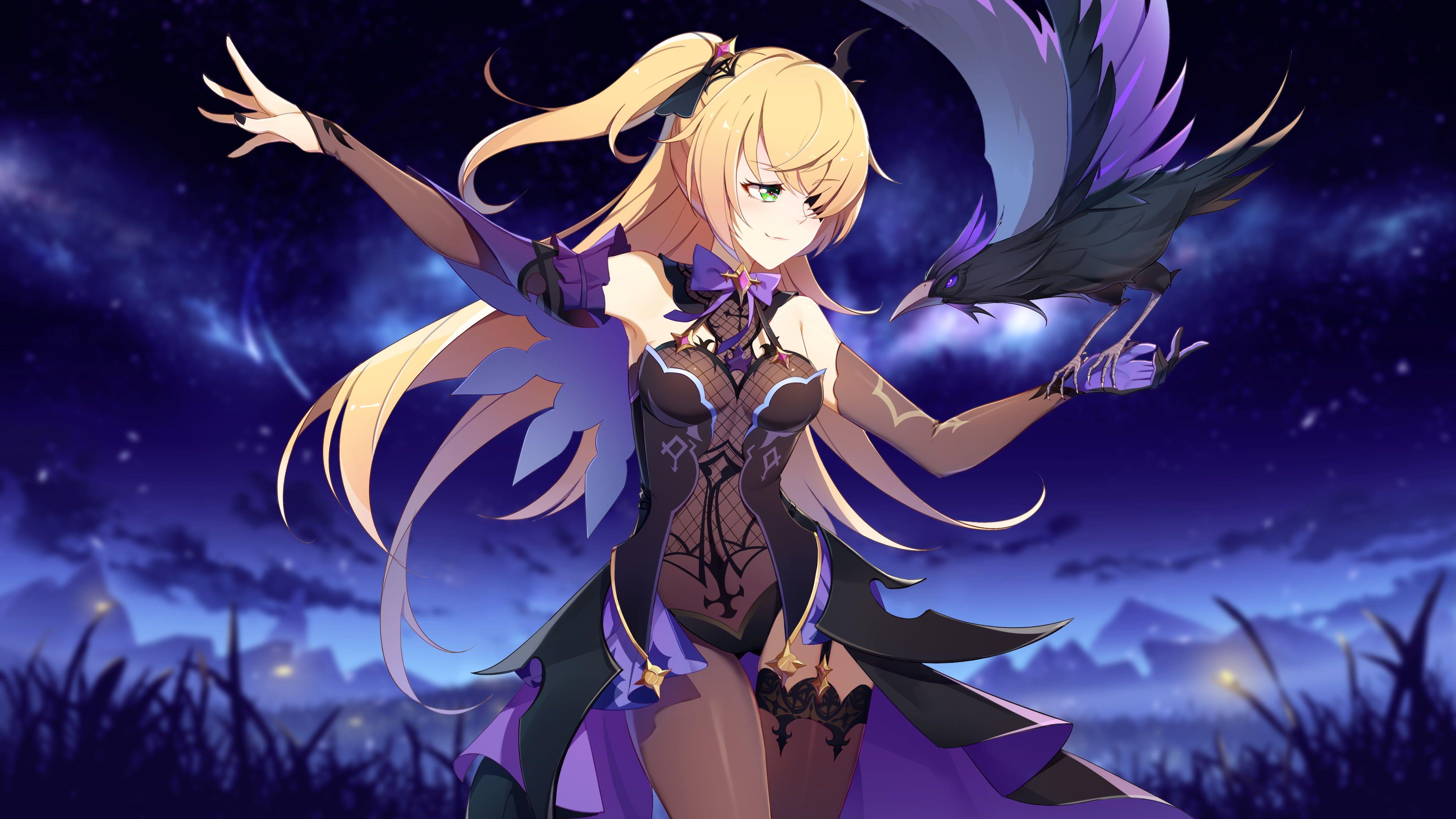 4000x2250 Genshin Impact Fischl (Genshin Impact) #blonde green eyes #twintails #crow #night anime girls K #wallpaper #hdwallpaper. Eyes wallpaper, Anime, Anime wallpaper