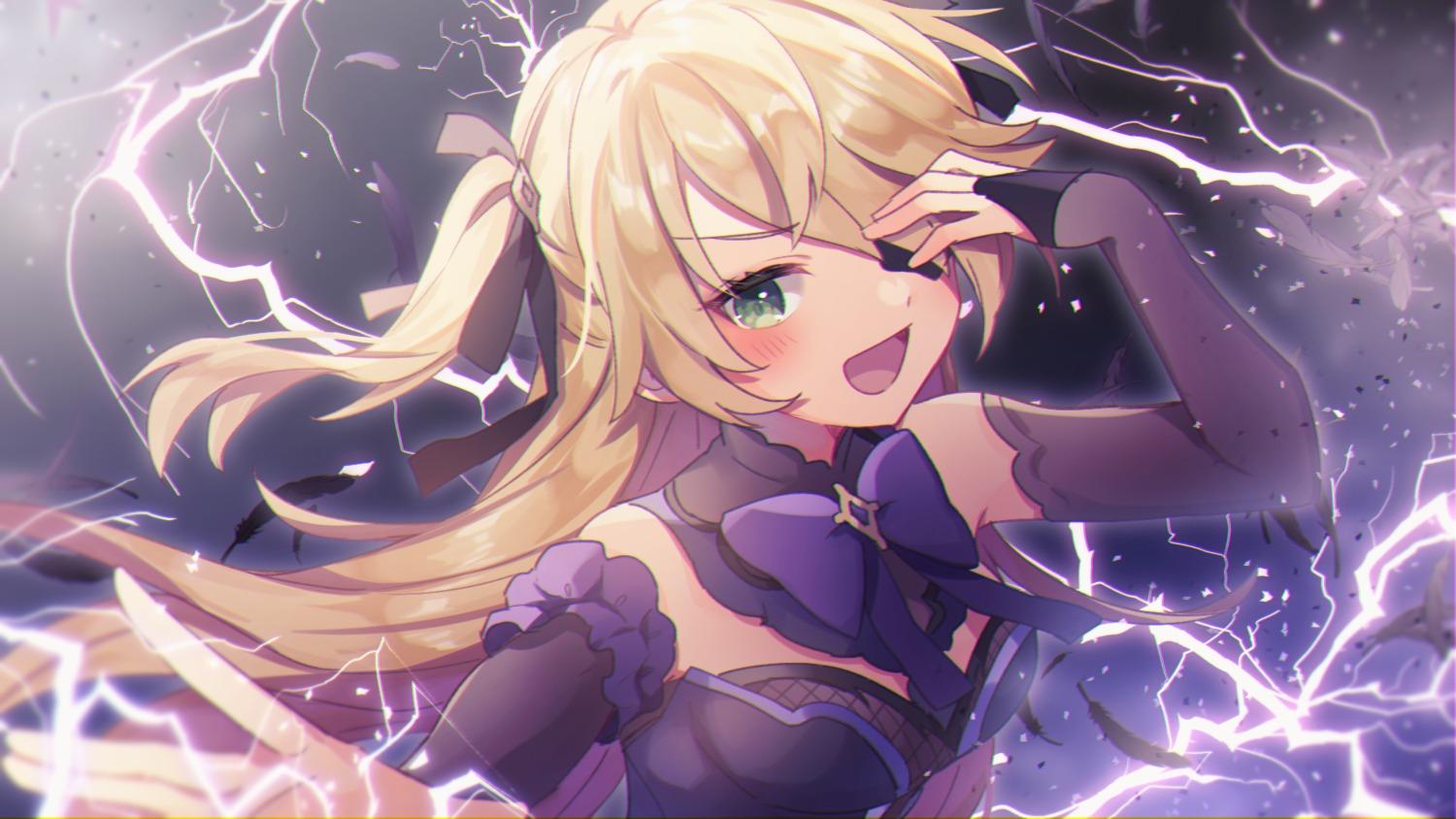 1500x844 shirase (shirose) genshin impact fischl eyepatch fishnets wallpaper