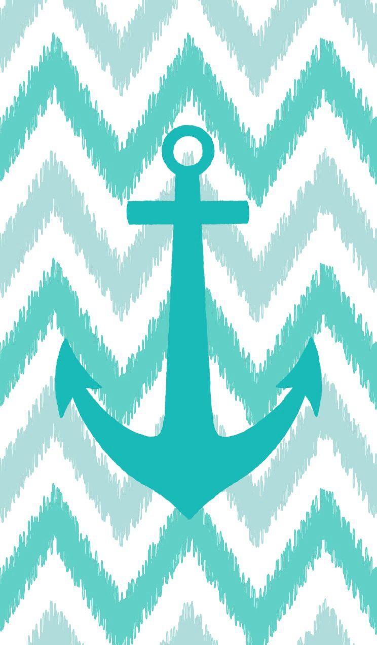 744x1272 Teal anchor on teal chevron. Phone wallpaper. Chevron