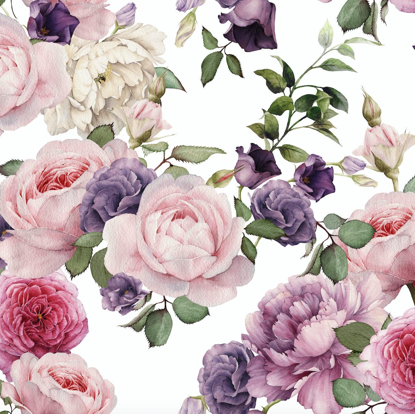1438x1436 Watercolor Floral Wallpaper Pink Roses Removable Wallpaper