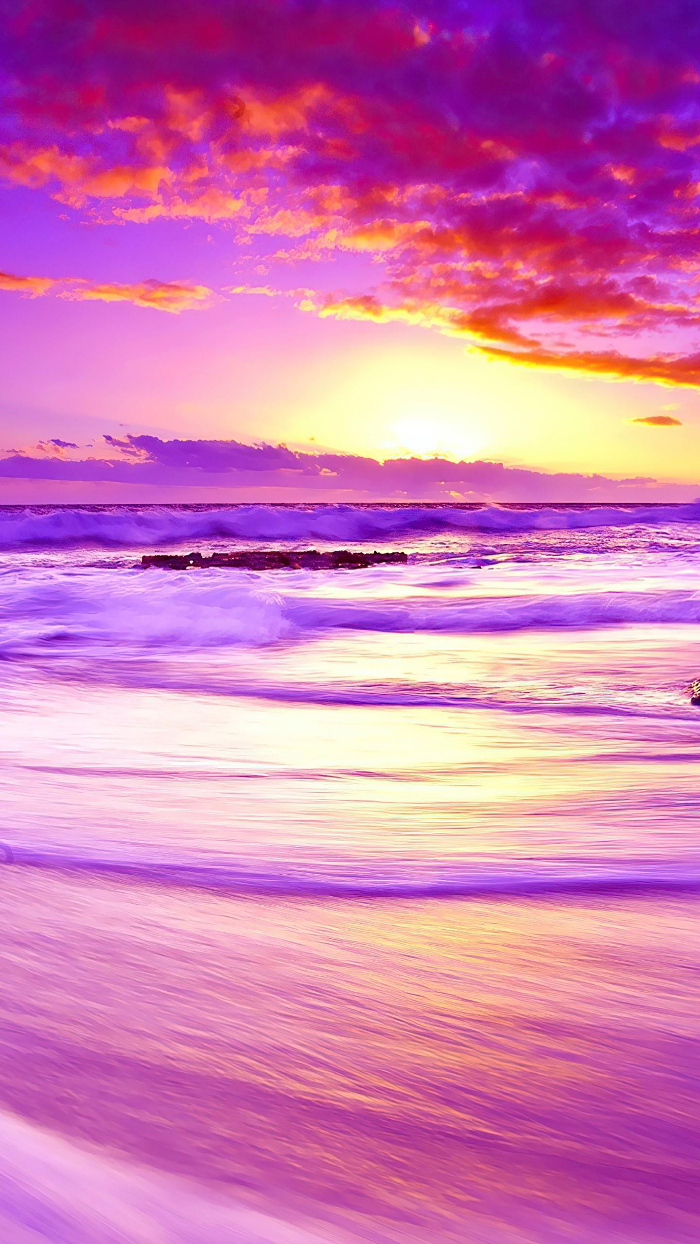 1440x2560 Purple Beach Sunset 4K HD Wallpaper