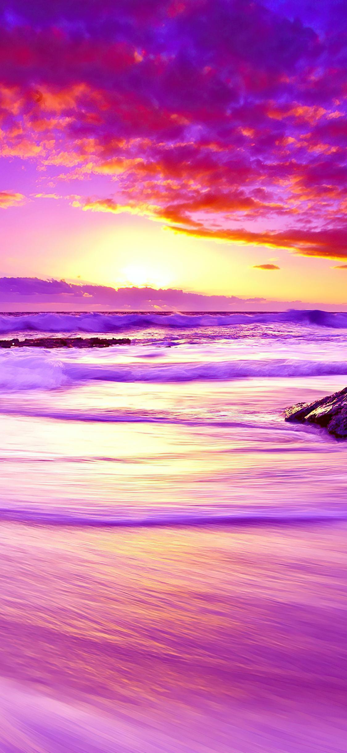 1125x2436 Purple Beach Sunset 4k iPhone XS, iPhone iPhone X HD 4k Wallpaper, Image, Background, Photo and Picture
