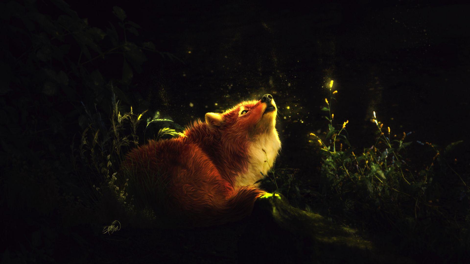 1920x1080 Desktop Wallpaper Red Fox, Animal, Night, Art, HD Image, Picture, Background, A099cc