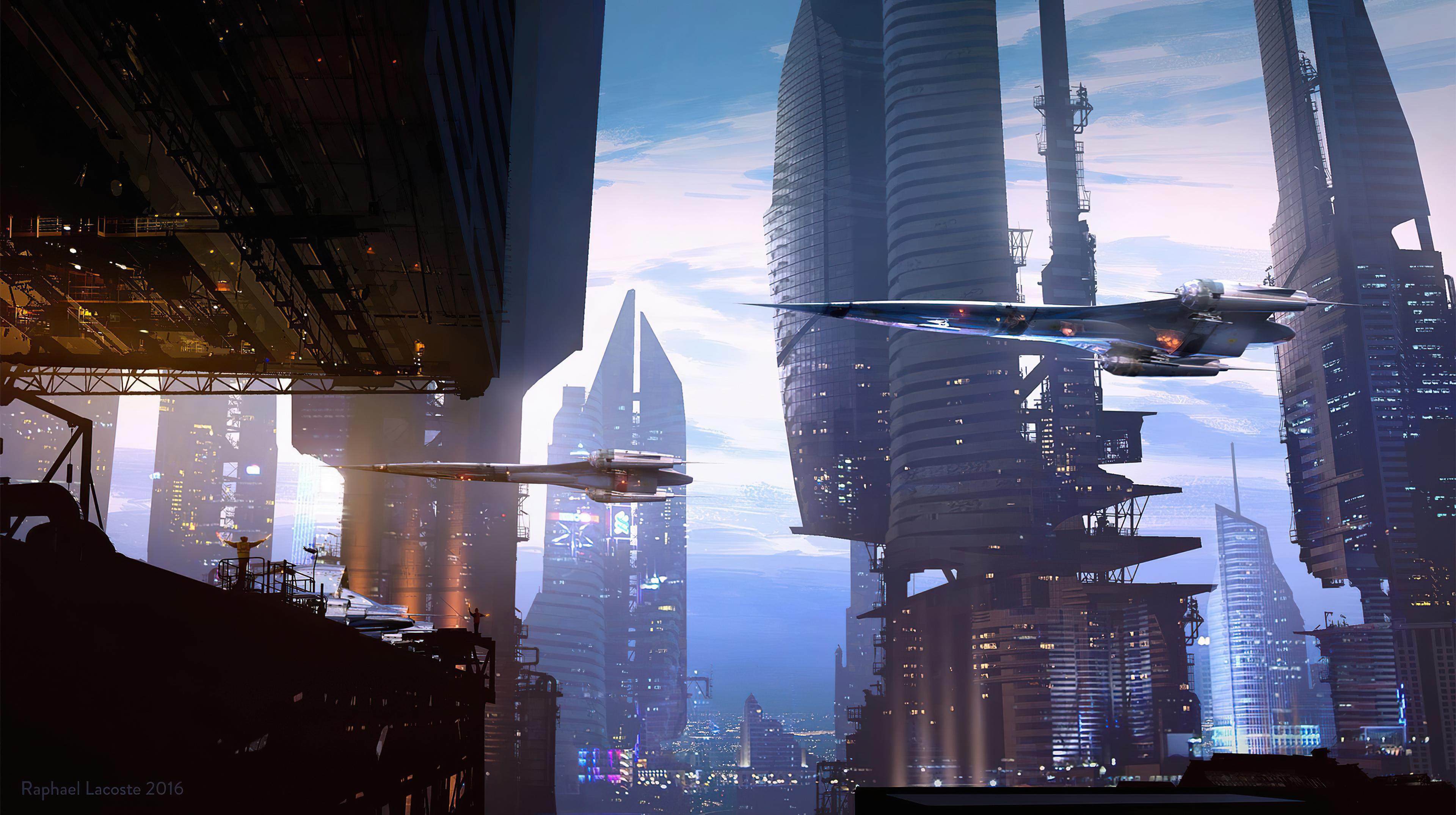 3840x2150 Future Scifi Aircraft Buildings 4k Wallpaper, HD Artist Wallpaper, 4k Wallpaper, Image, Background, Photos and Picture