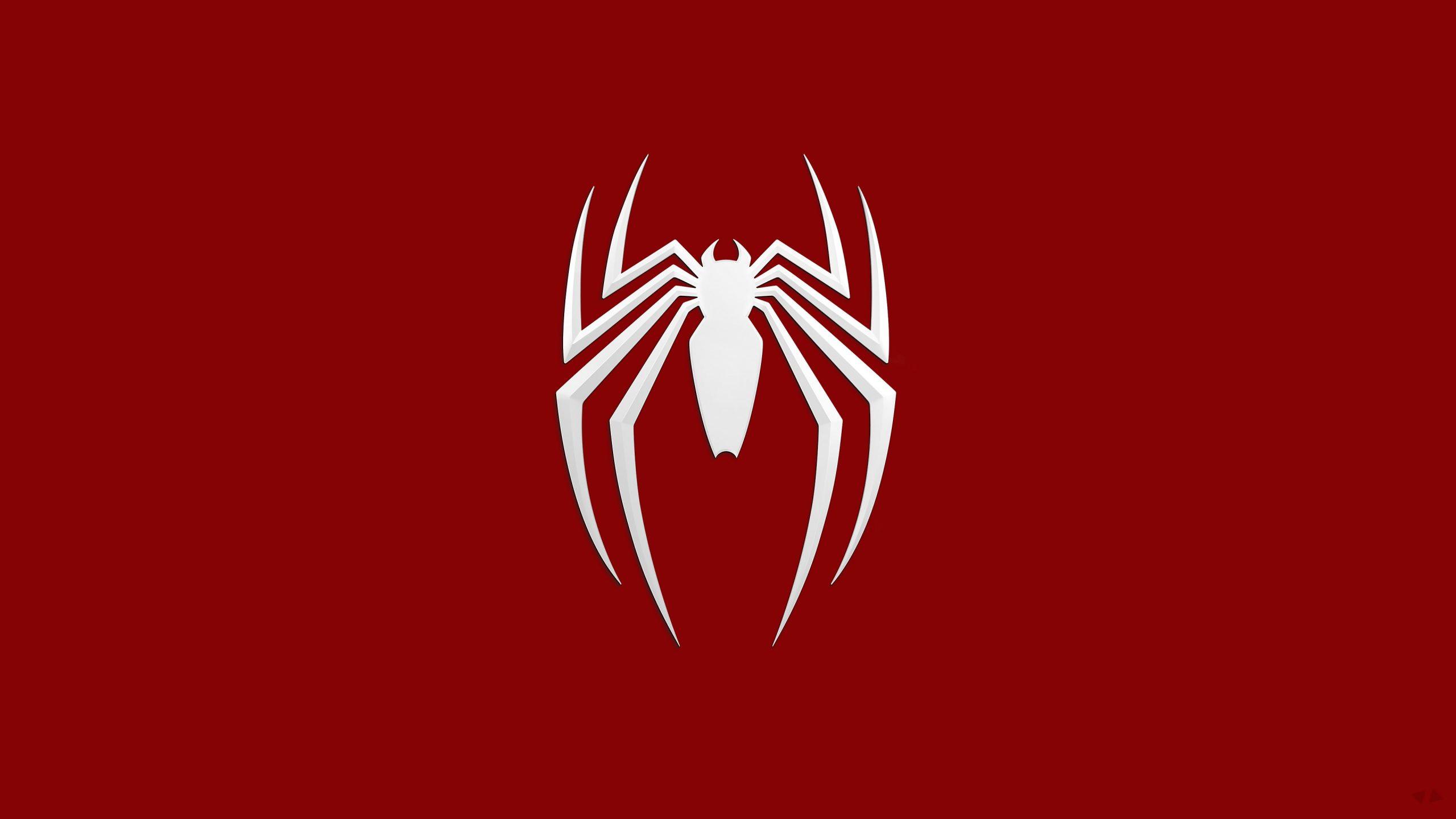 2560x1440 Marvel Spider Man Logo Wallpaper, Simple Background, Spider Man (2018)