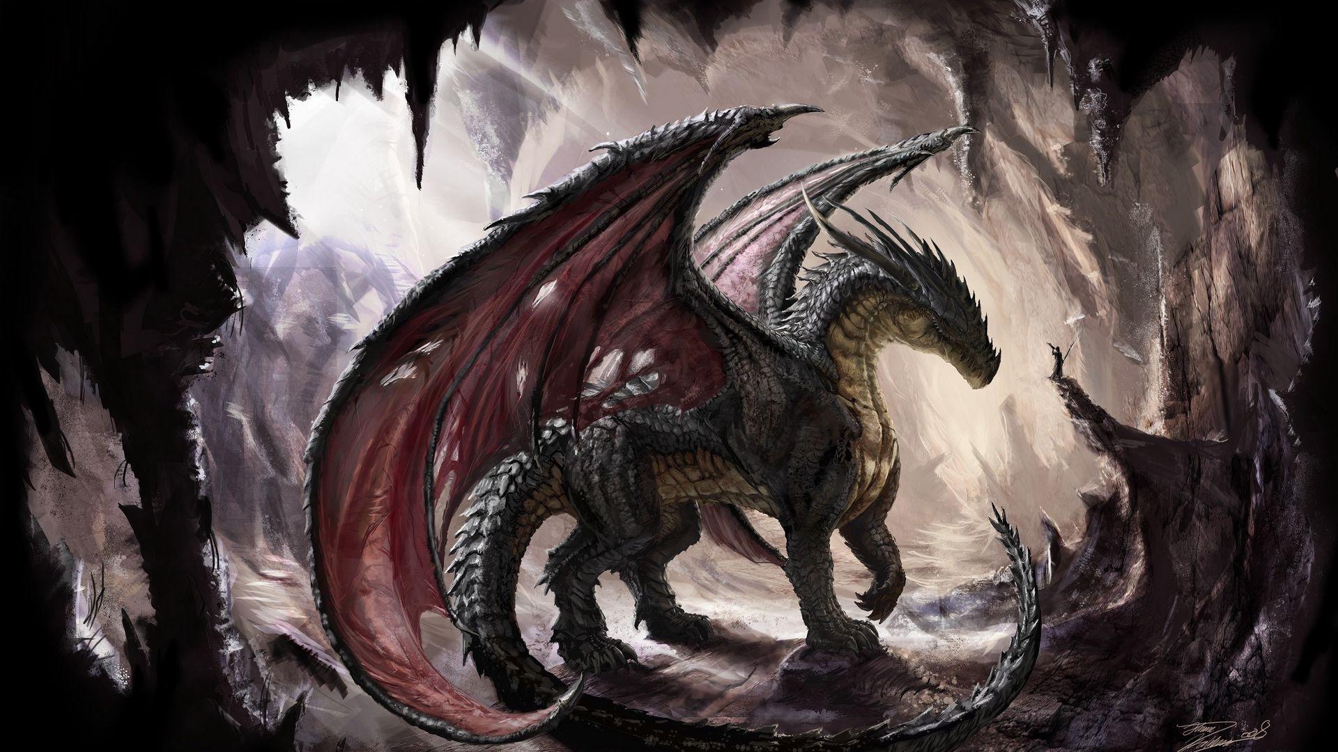1920x1080 Download wallpaper 1920x1080 dragon, cave, light, art full hd, hdtv, fhd, 1080p HD background