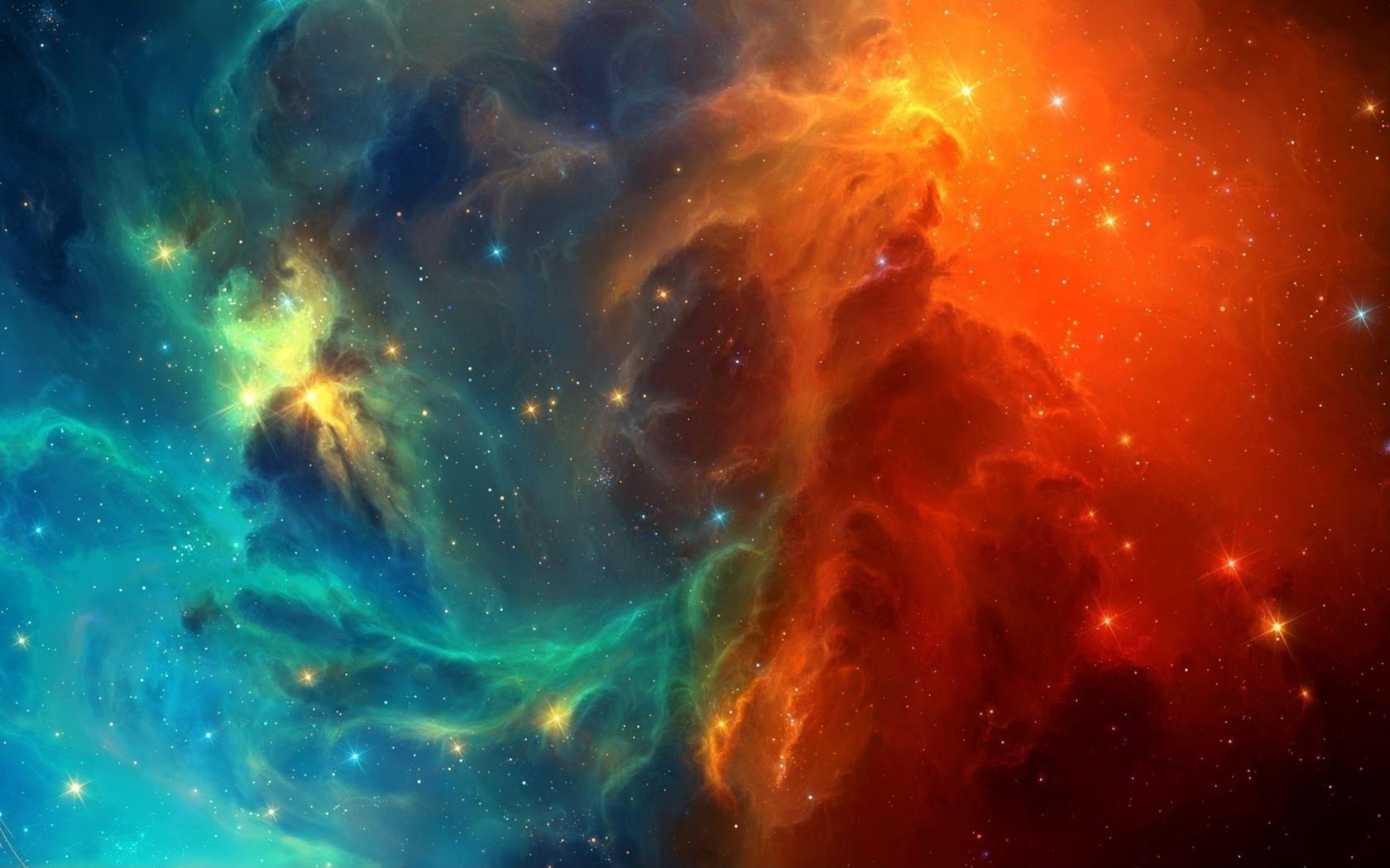 1680x1050 Wallpaper Galaxy, Stars, Orange, Blue, Nebula:2560x1440