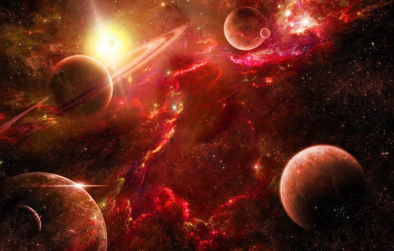 1332x850 Wallpaper space, stars, nebula, planet, space, red, red, nebula, stars, planet image for desktop, section космос